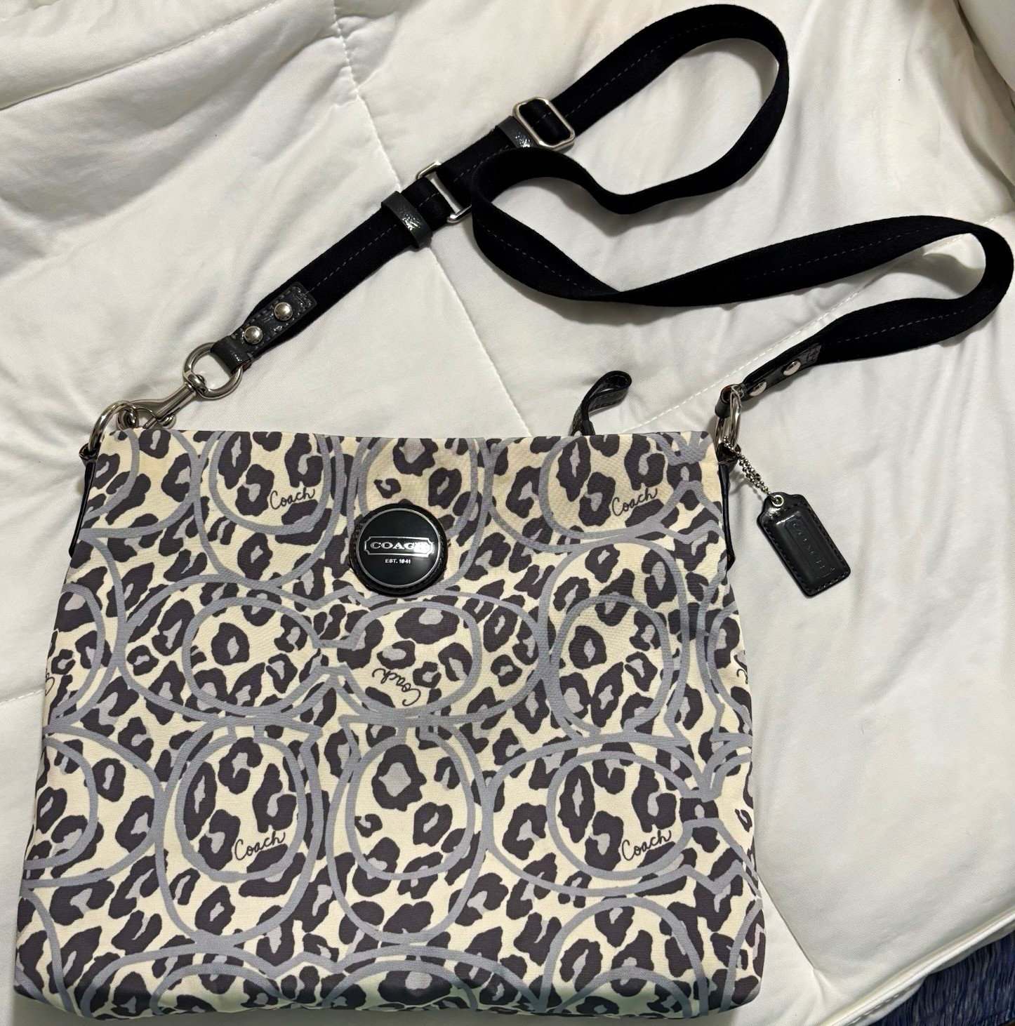 Coach Leopard Animal Print Crossbody Bag Adjustable Strap Outer Zip Pocket