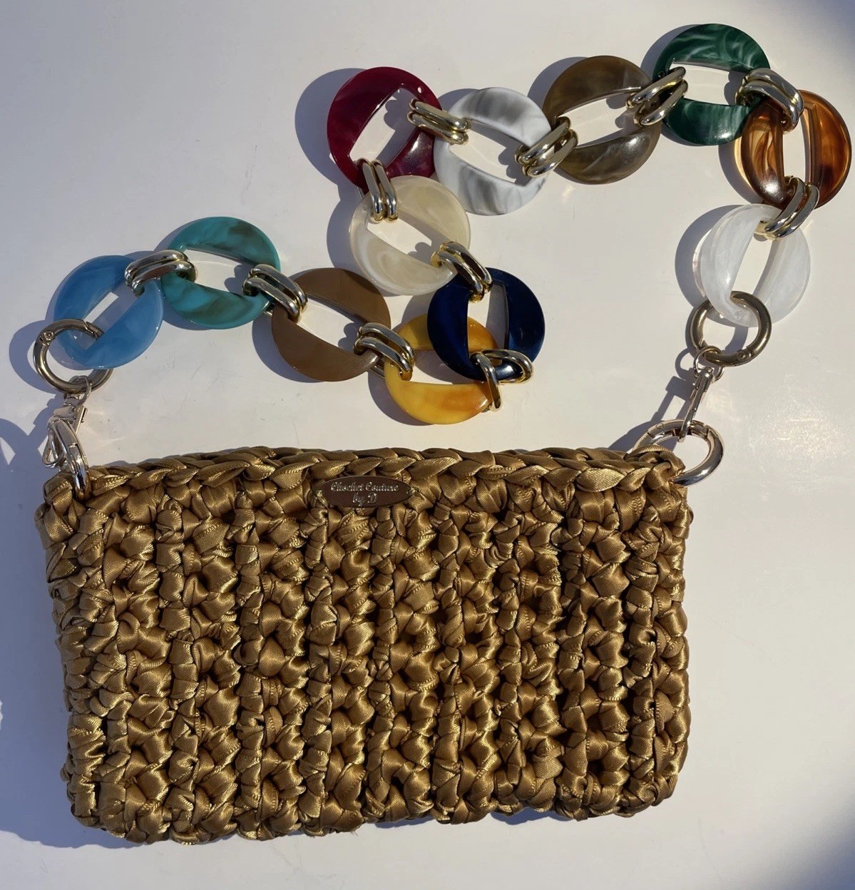Small Woven Handbag Soft Gold Resin/ Metal Chain-Strap Boho Boca Raton Vibes