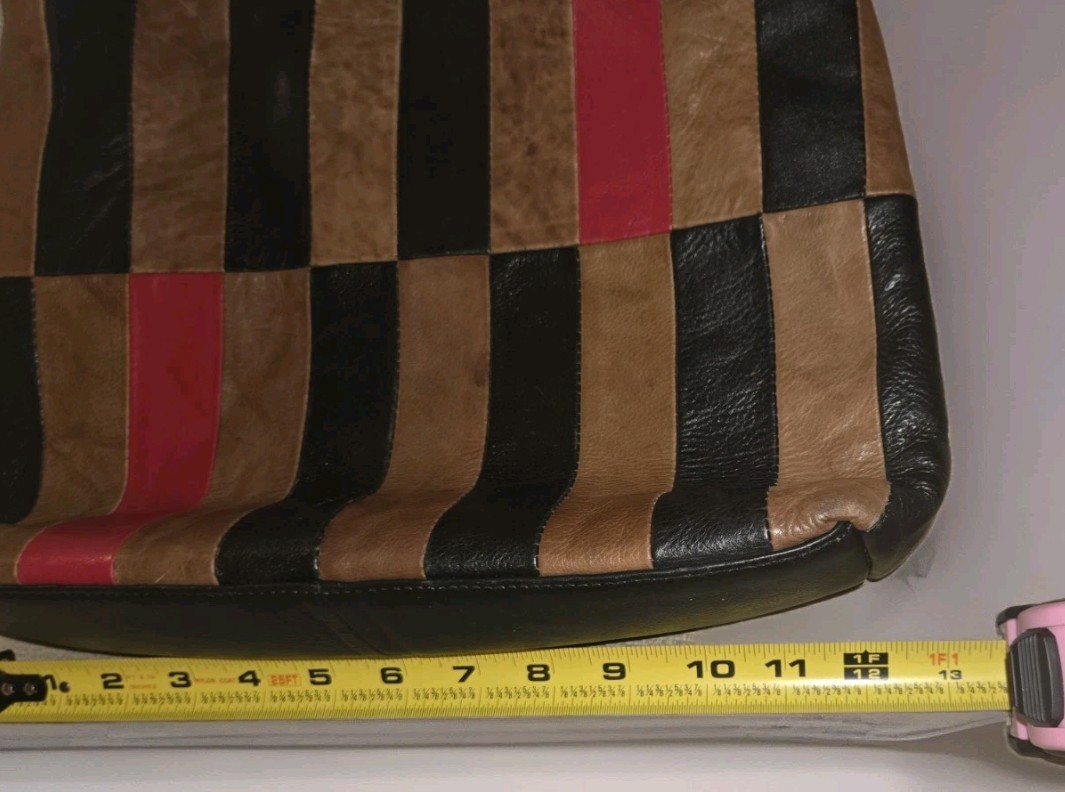 ILI New York Genuine Leather Patchwork Crossbody Bag Red/Black/Brown Zip Vintage