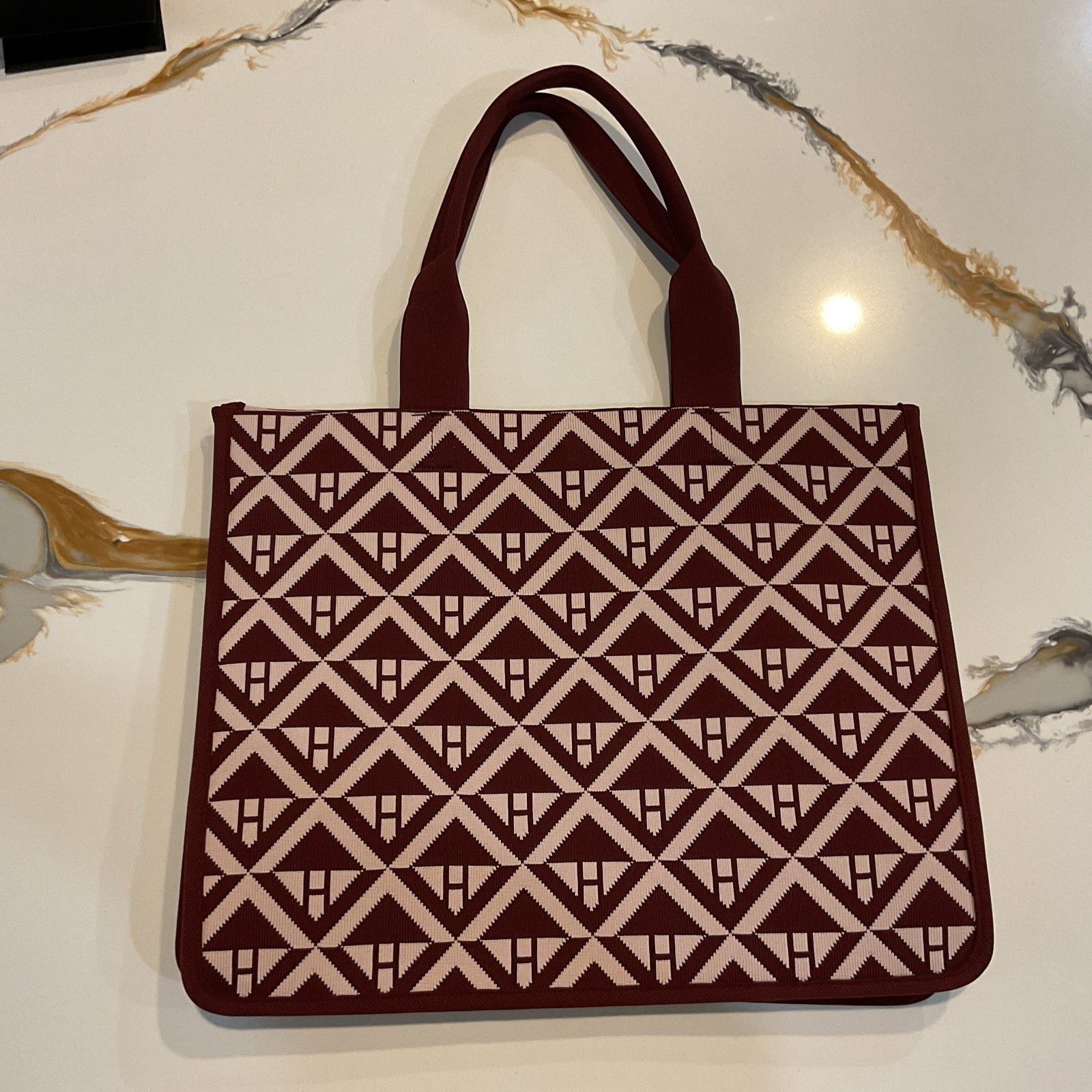 Harrods Women’s Medium Geometric Burgundy Tote Bag
