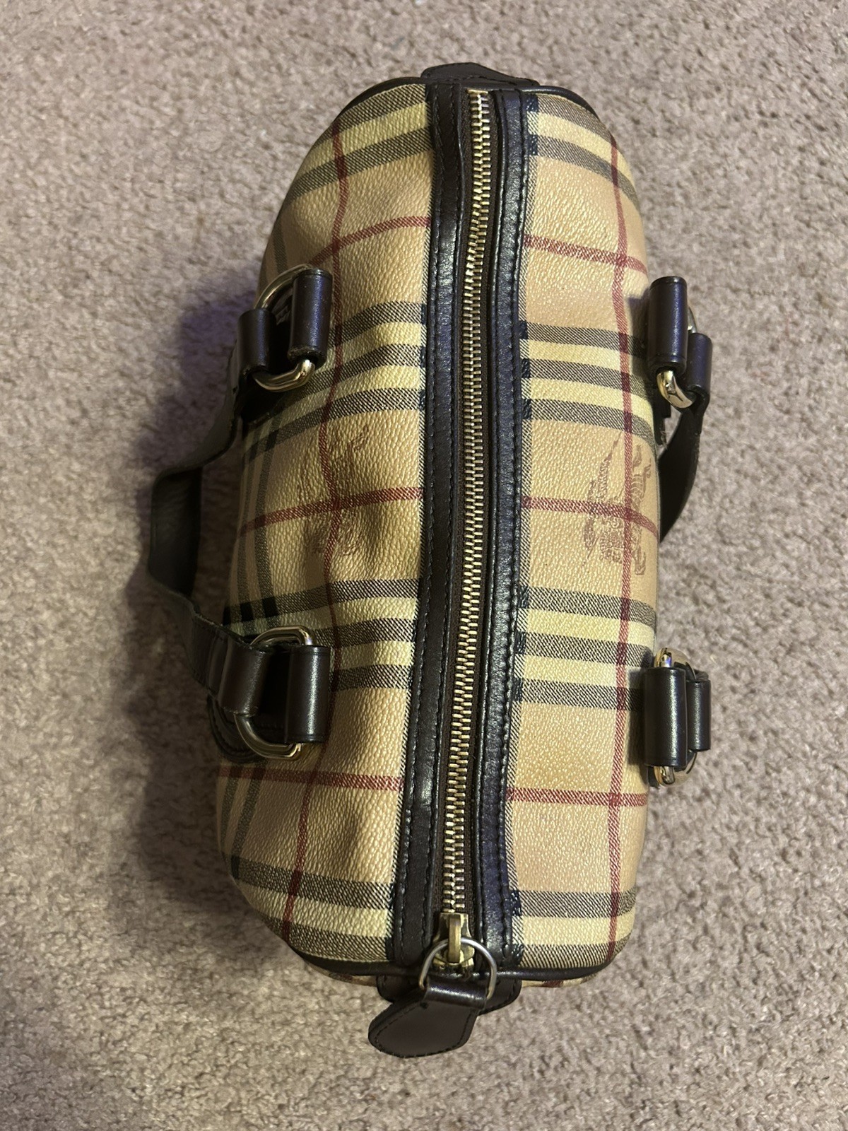 Authentic Burberry HaymarketCheck Bowling Boston Bag • Made in Italy • Vintage
