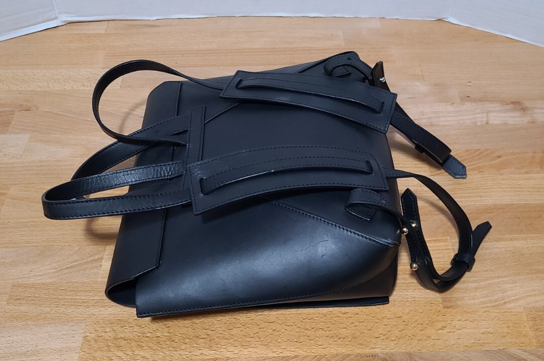 Janessa Leone Black Leather Backpack Tote Made In Spain 9.5″x9″x3″