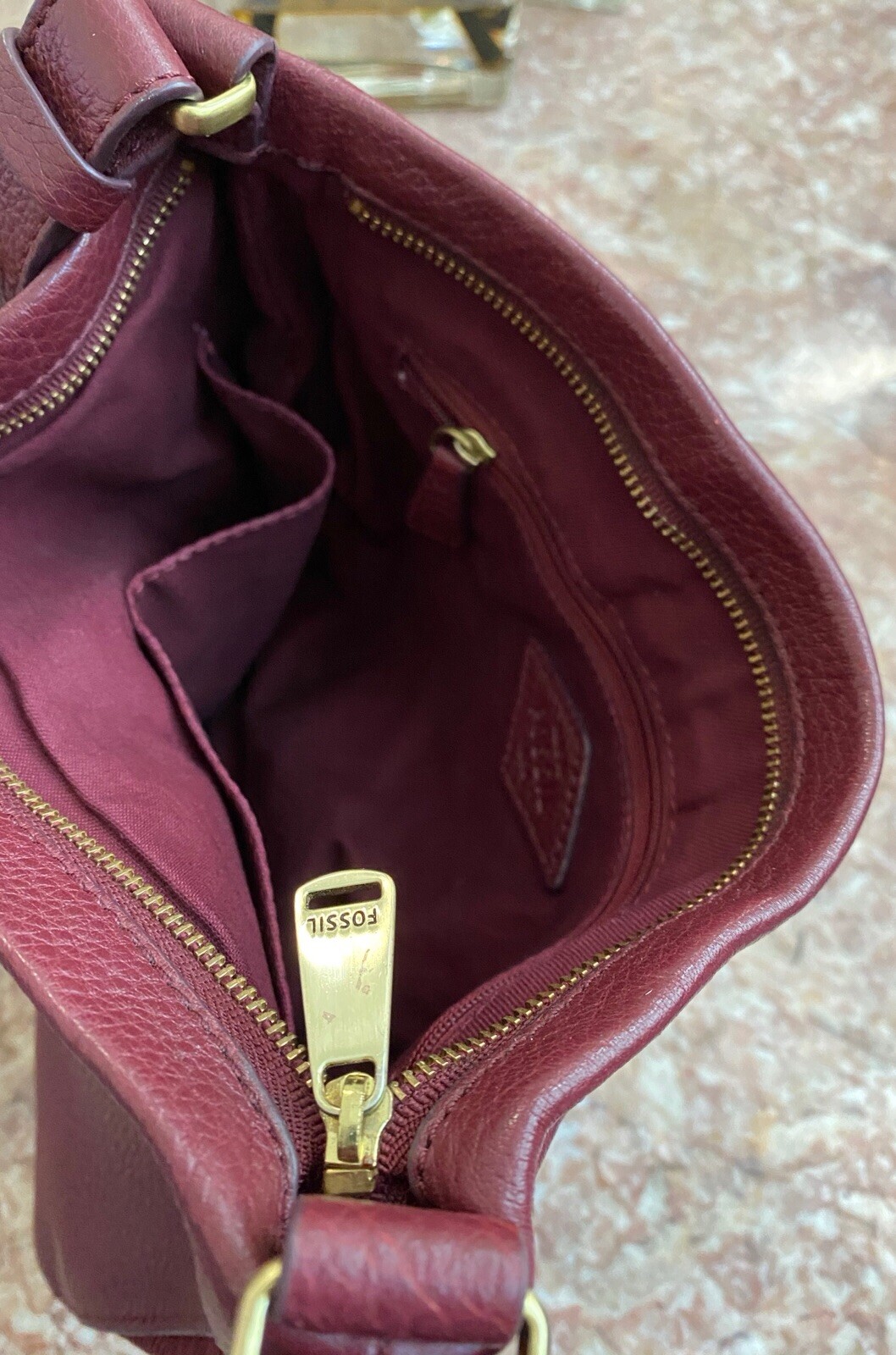Fossil Preston Expandable Burgundy Leather Cross-body Bag EUC, $148