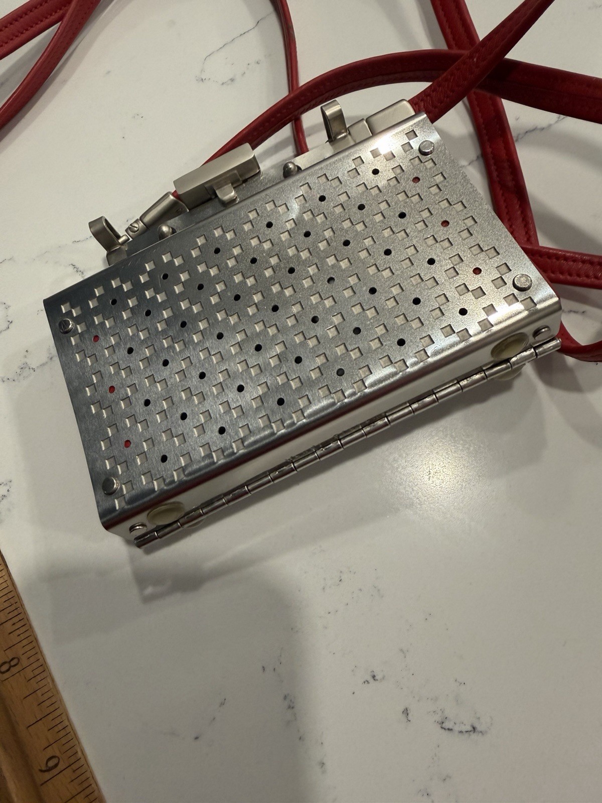 Wendy Stevens Paris Shoulder Drop Wallet/Bag, Stainless Steel Red Leather