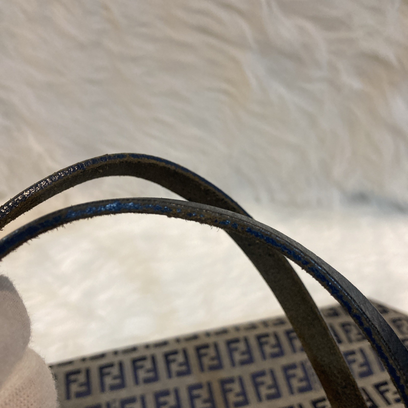 FENDI Zucchino FF Monogram Large Tote Bag Navy Canvas Leather 49cm Vintage