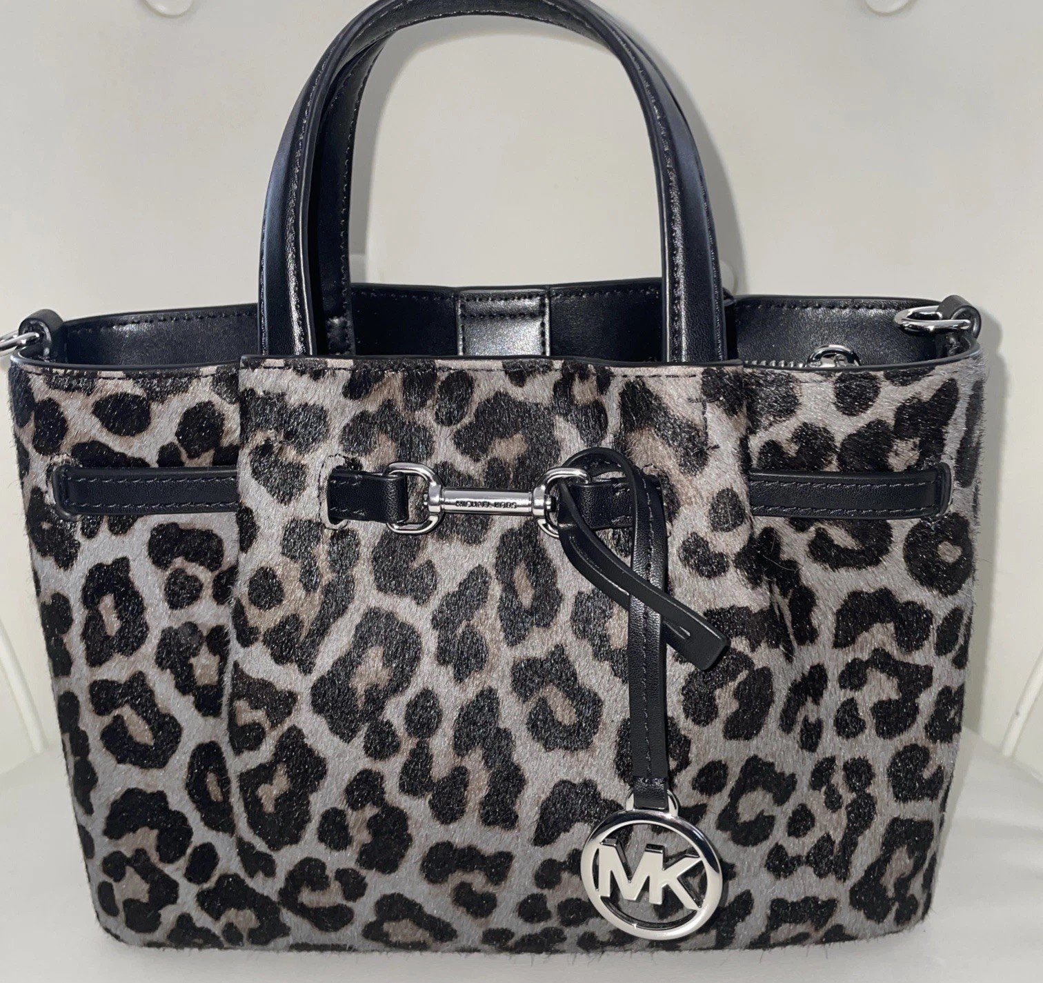 Michael Kors Carson Bag Leopard Print Calf Hair Satchel Designer Handbag
