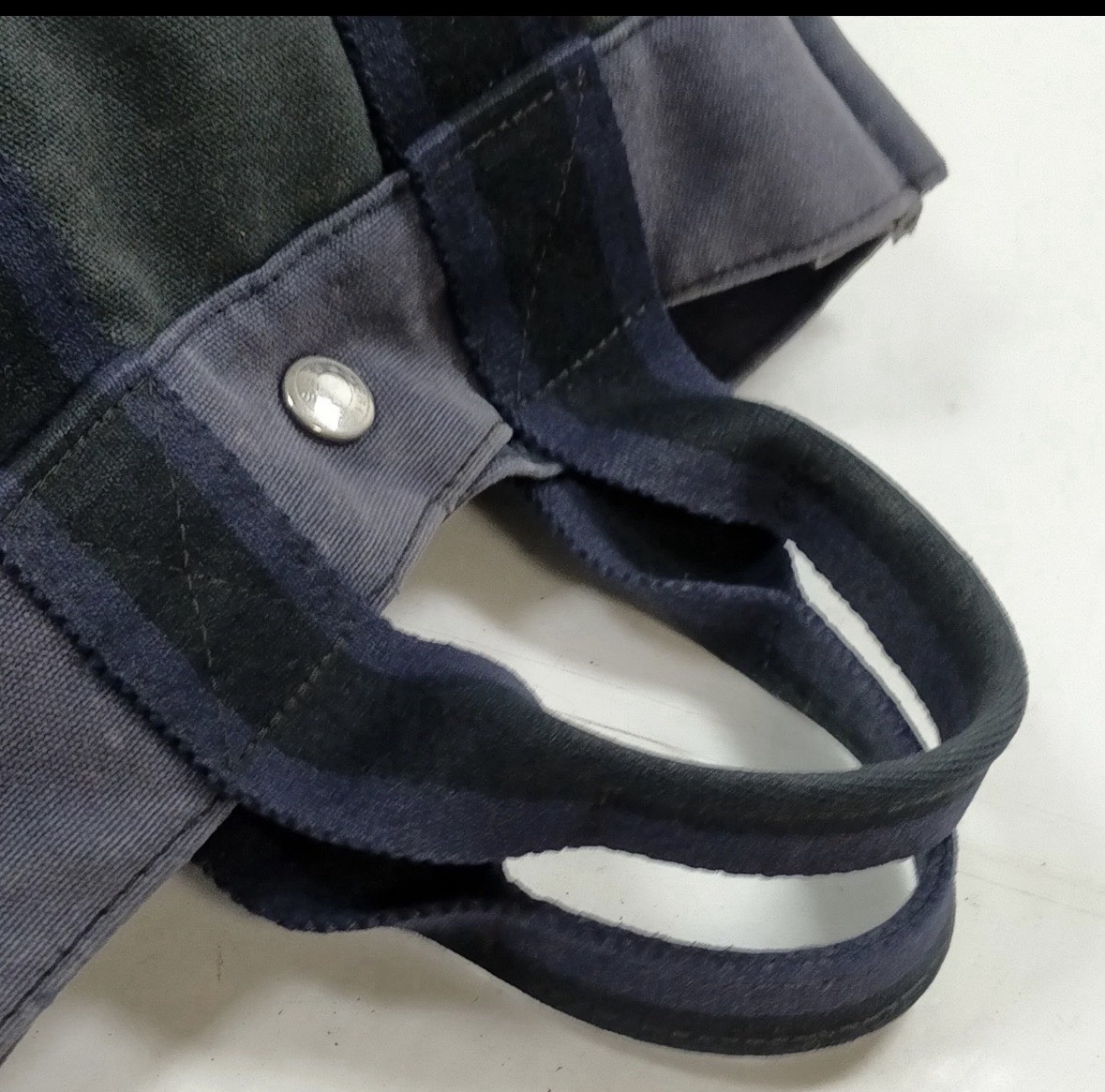 Authentic Hermès Herline MM Canvas Tote Handbag Gray Navy Unisex France
