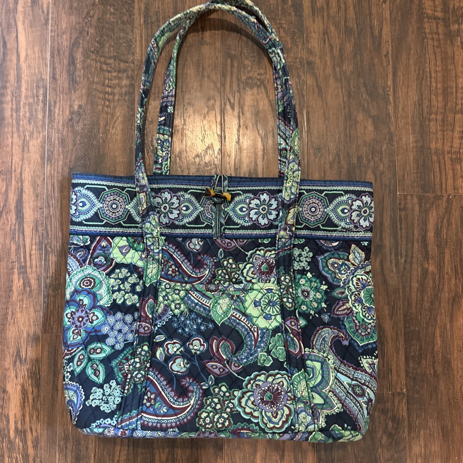 Vera Bradley Blue Rhapsody Green Large Tote Bag Toggle Closure Double Handles