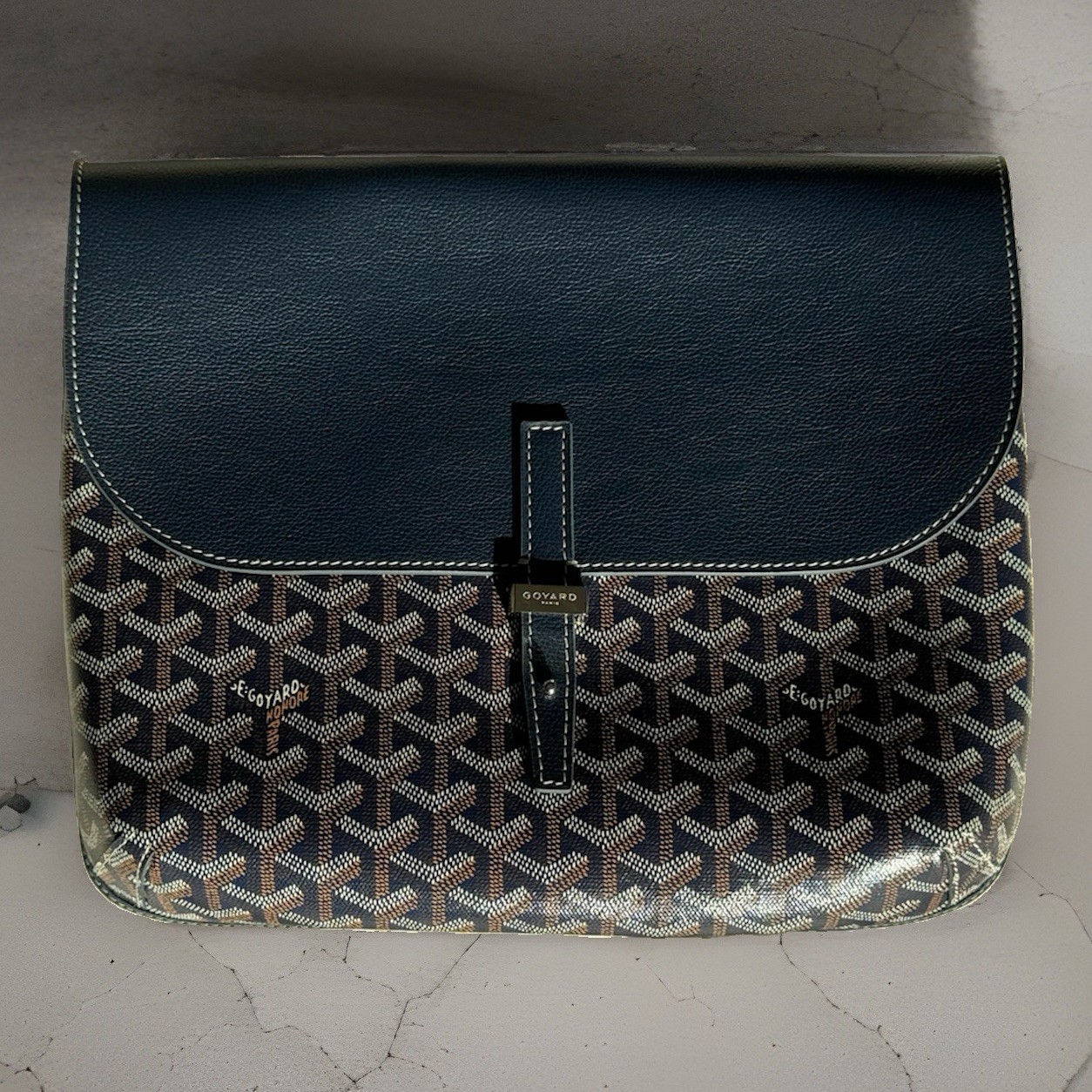 Authentic Goyard Belvedere PM Messenger Crossbody Bag Navy Blue Goyardine