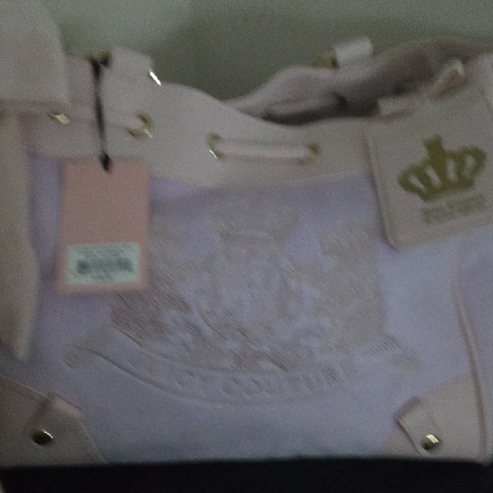 Juicy Couture Tote Bag Drawstring Logo Bow, Lilac/Pink Strap, Gold Hardware