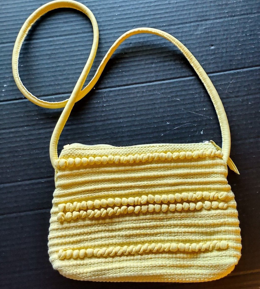 H&M Textured Cotton Weave Yellow Crossbody Handbag Purse 11″ x 8″