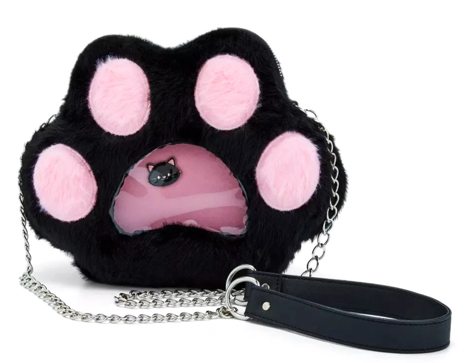 Hot Topic Black & Pink Paw Print Pin Collector Crossbody Bag New