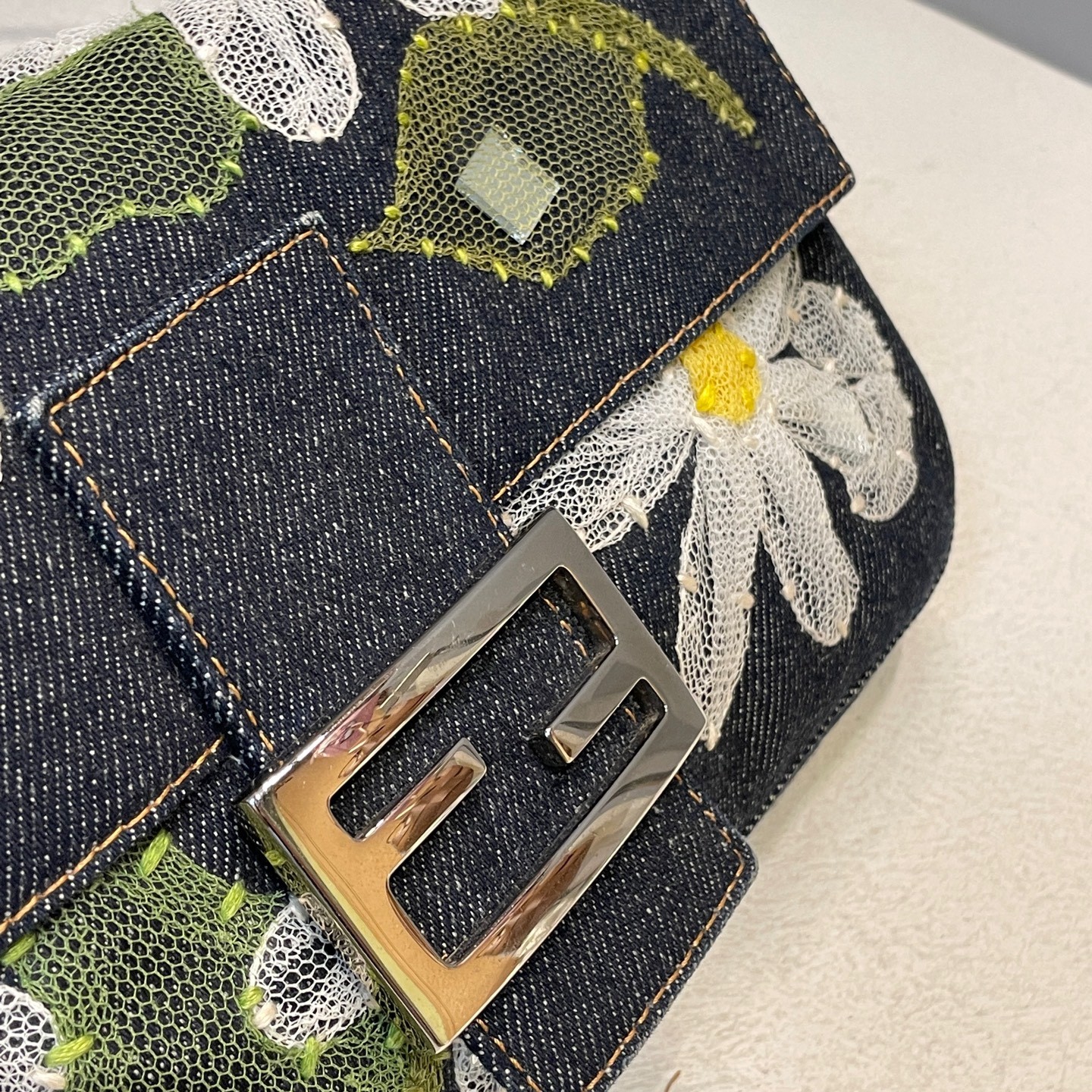 Fendi Baguette Normal Size Dark Navy Denim Underarm Shoulder Bag Duty Paid