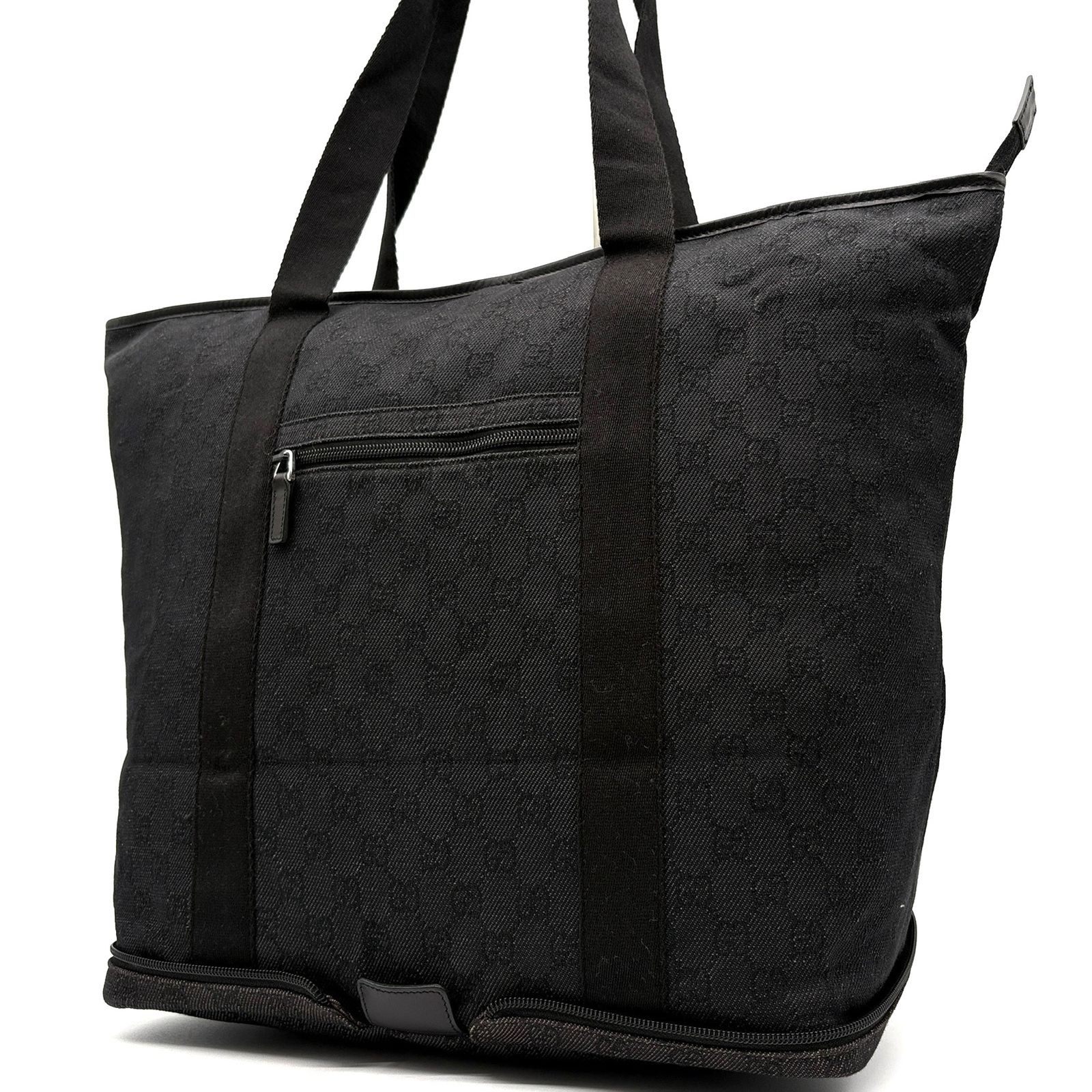 Gucci GG Tote Bag Black Leather Canvas 34x38cm Used Bag