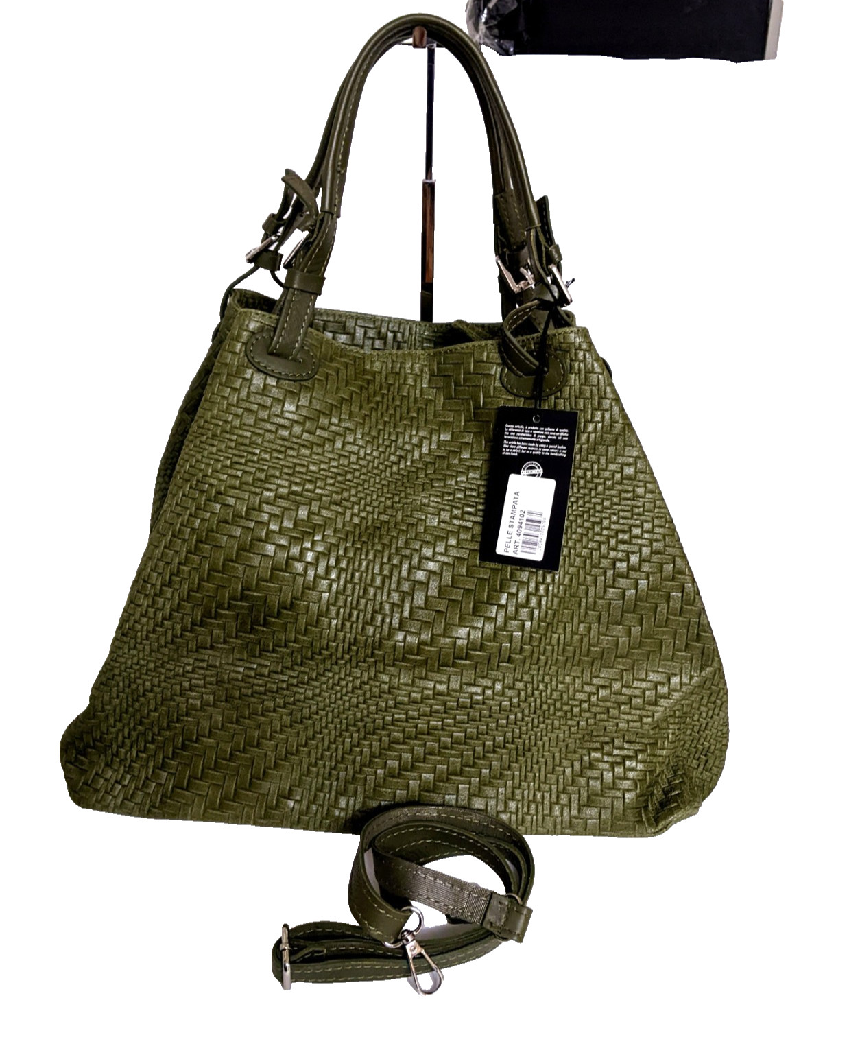 ITALIAN GENUINE LEATHER XL WEAVE EMBOSSED SATCHEL BAG HANDBAG – MADE IN ITALY