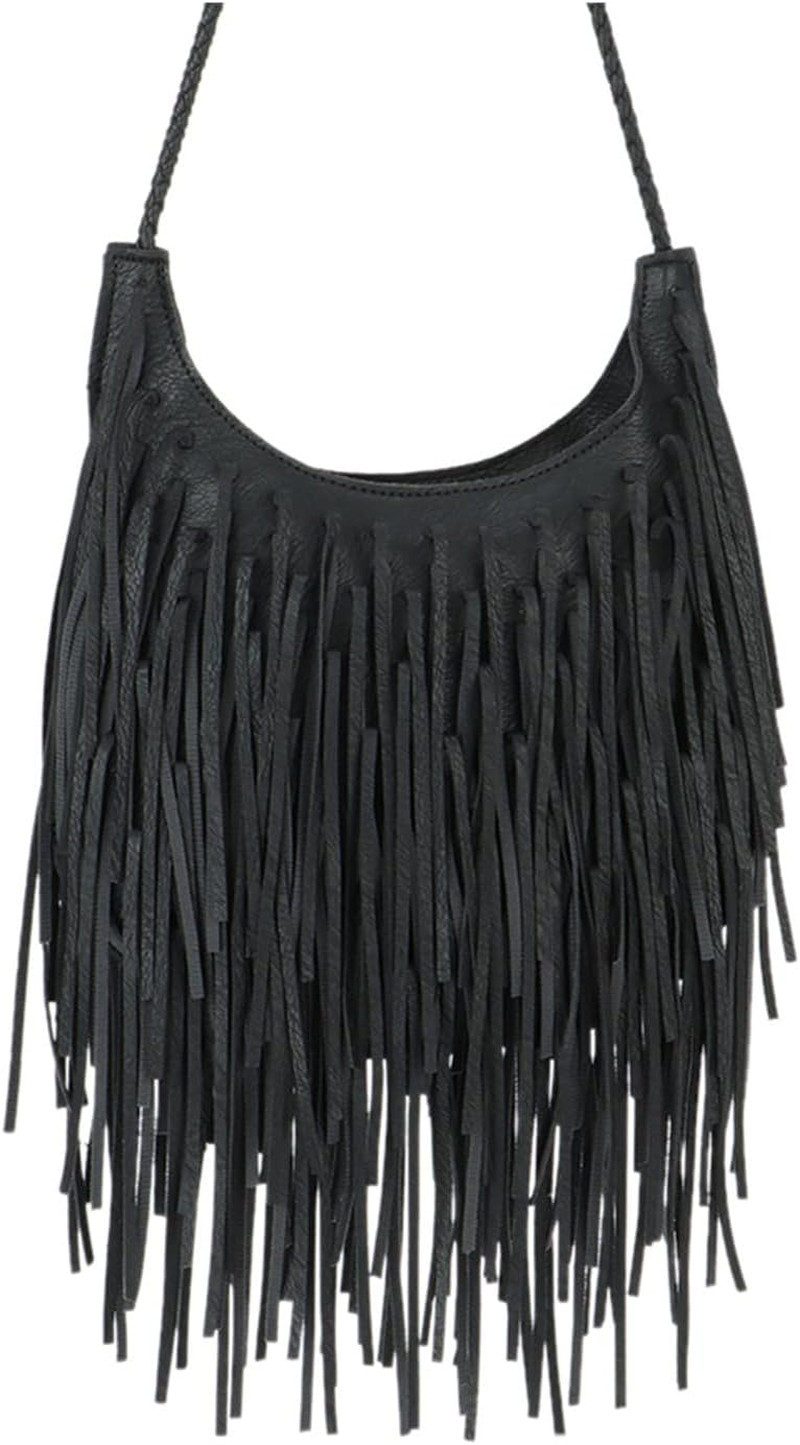 Leather Fringe Bag for Women Boho Crossbody Purse Suede Western Fringe
