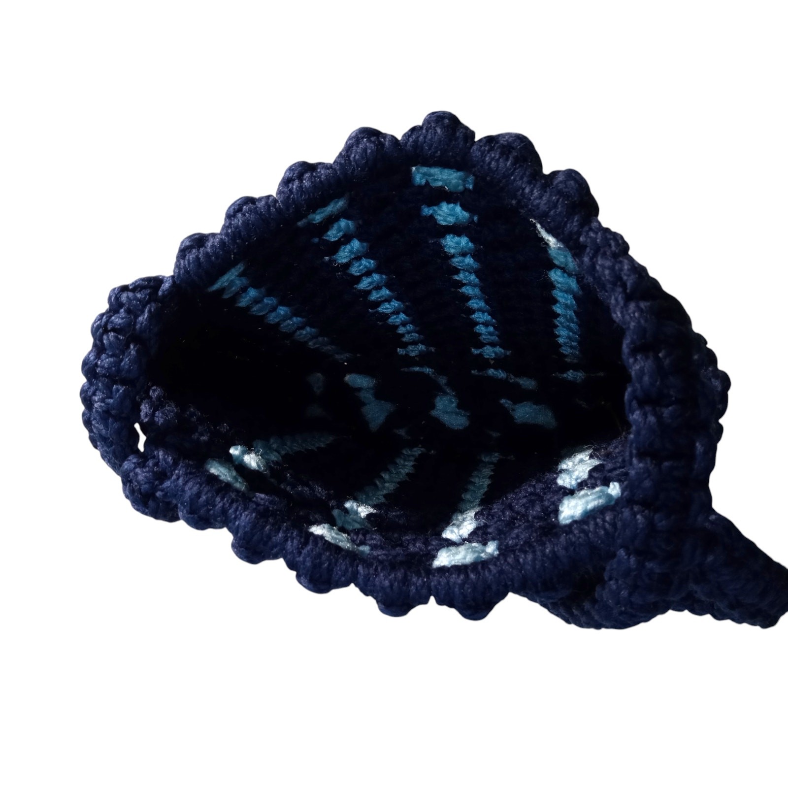 New Handmade Women’s Knit Handbag Blue with Geo Pattern Double Top Handles