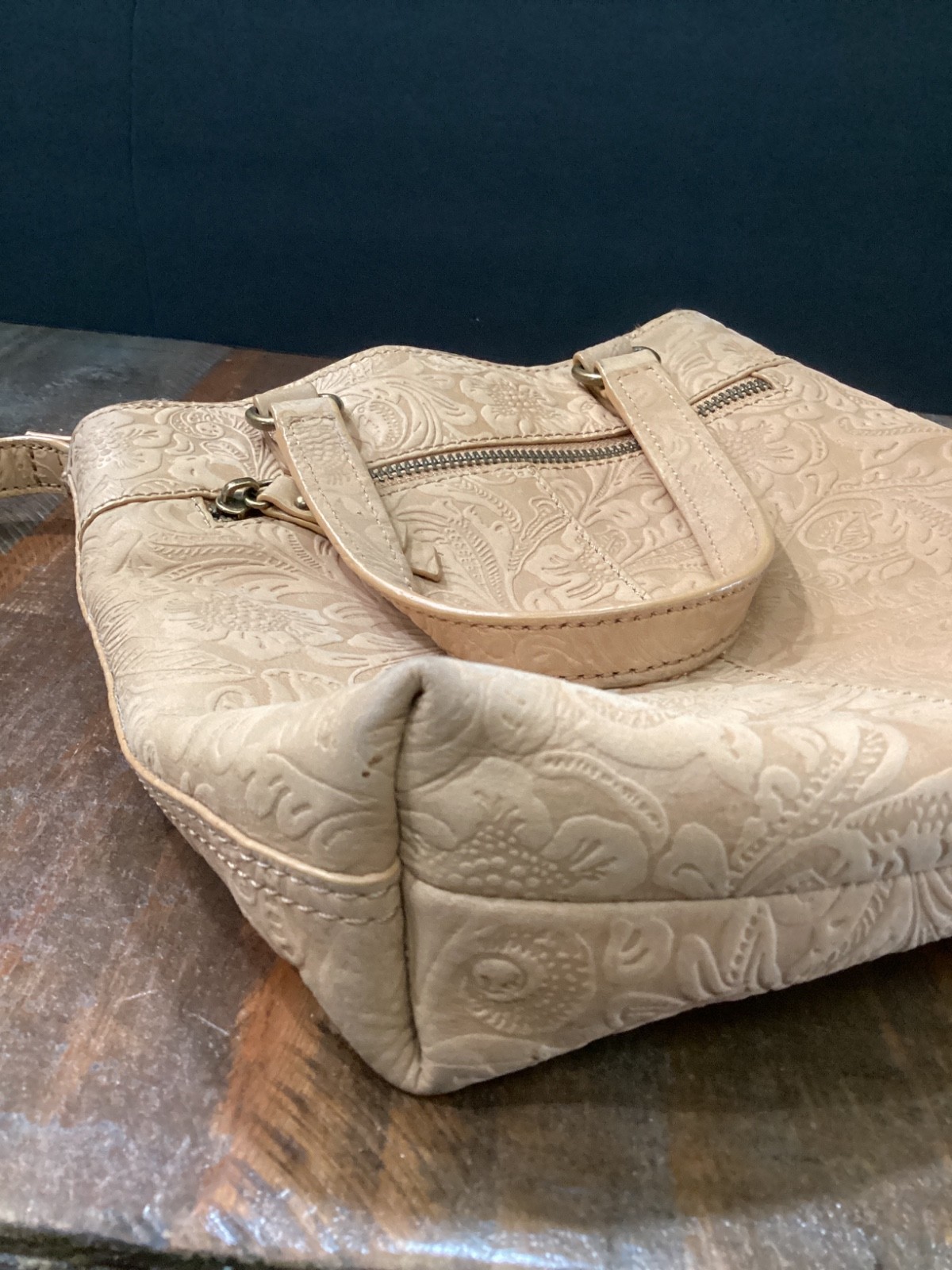 Steven By Steve Madden Embossed Floral Tan Leather Crossbody Bag purse