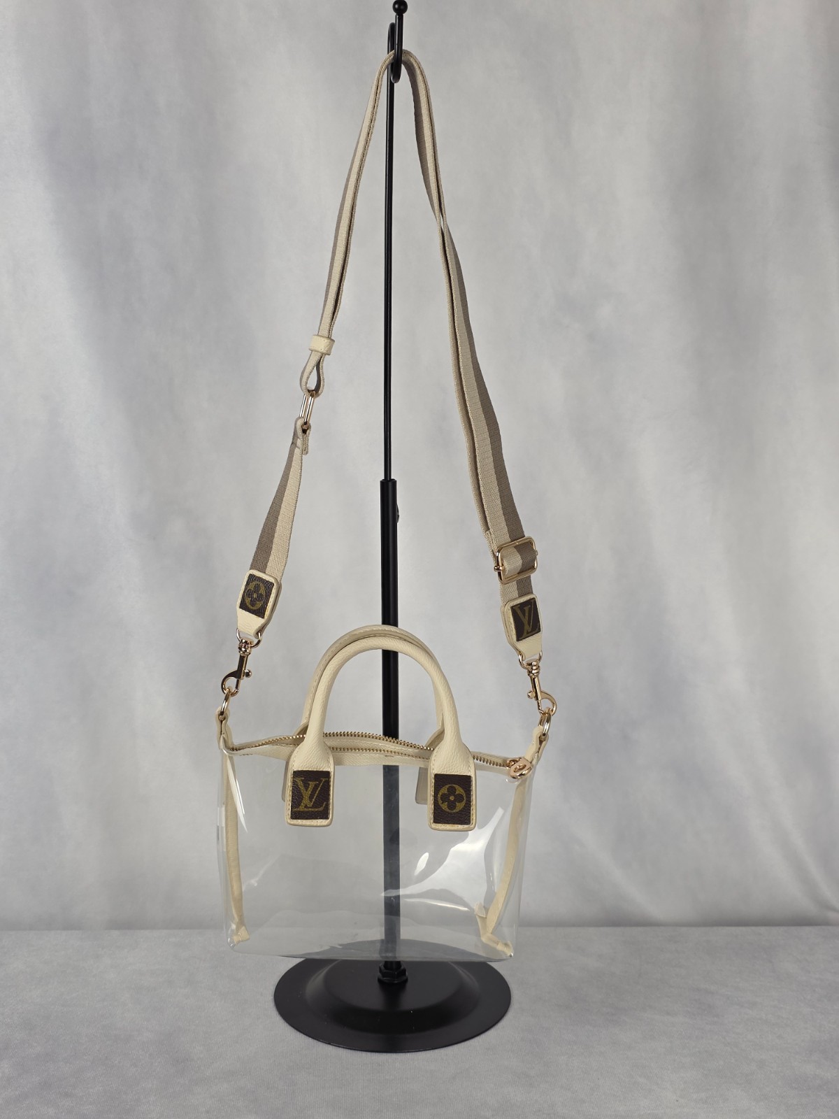 Upcycled Clear Stadium or Concert Shoulder/Crossbody Bag – Cream/Clear