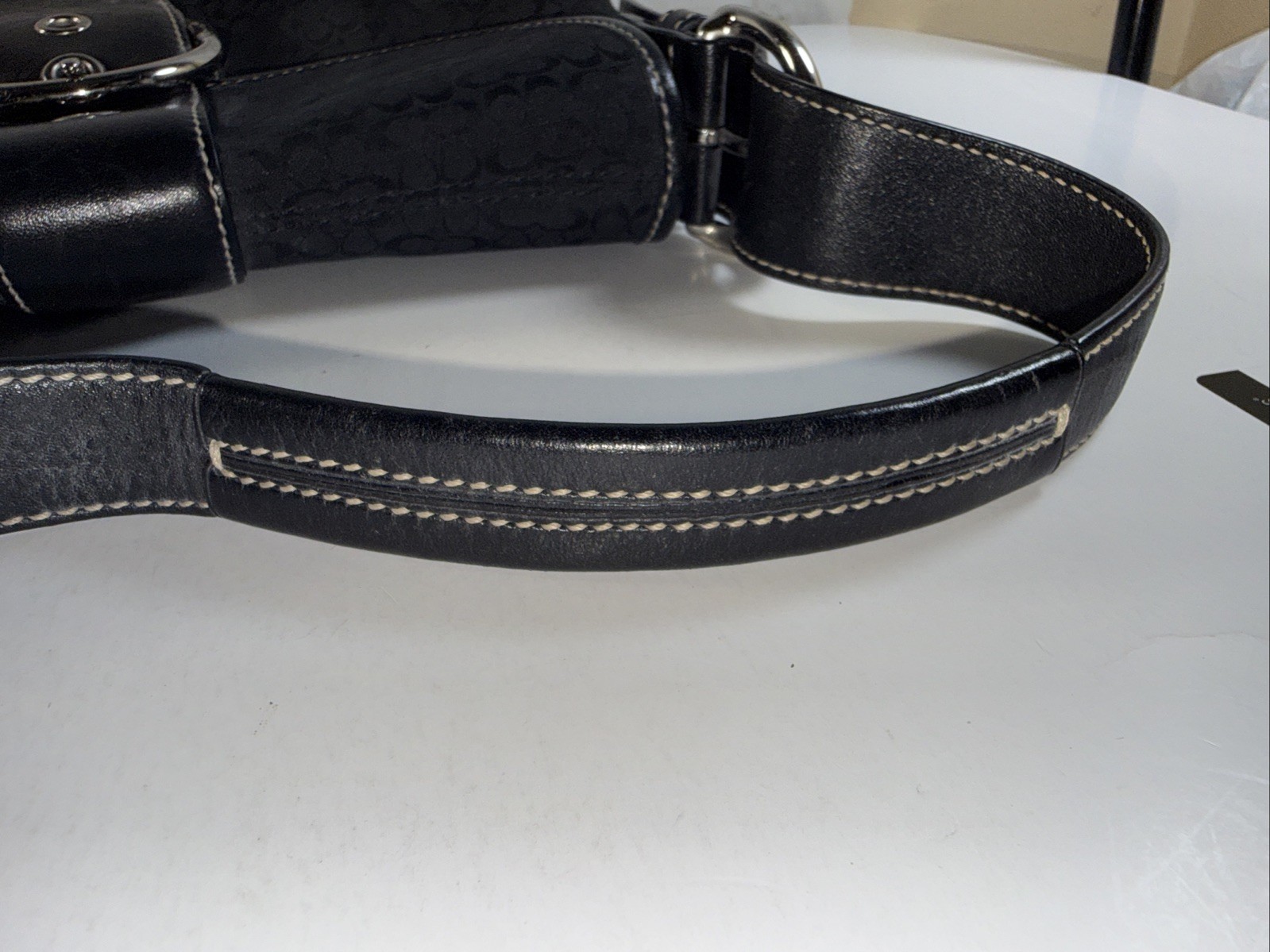 VTG 6818 Coach Soho Demi Shoulder Black Bag Signature C Jacquard Canvas Leather