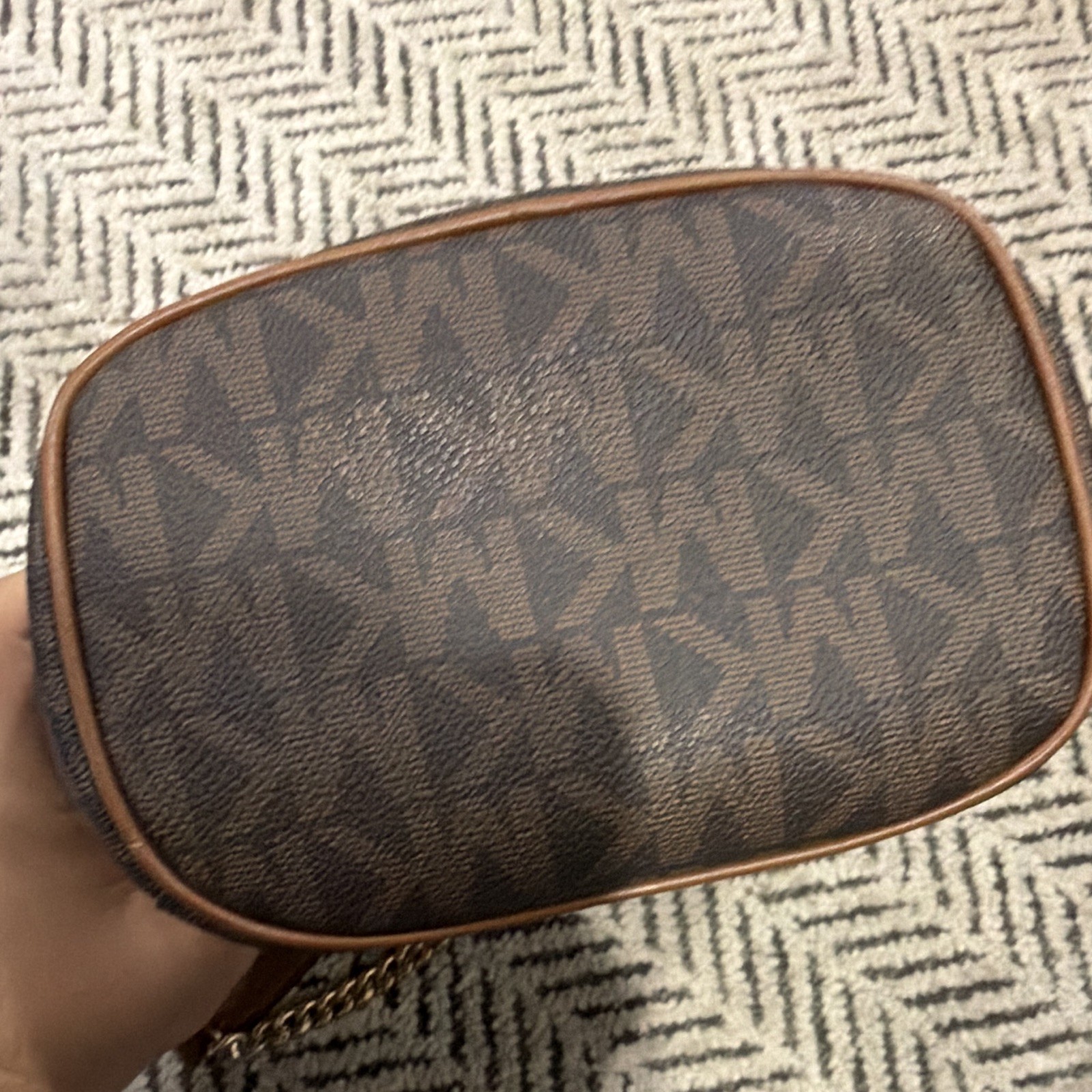 Michael Kors Brown Monogram Chain Shoulder Bag Snap Closure Detachable Strap