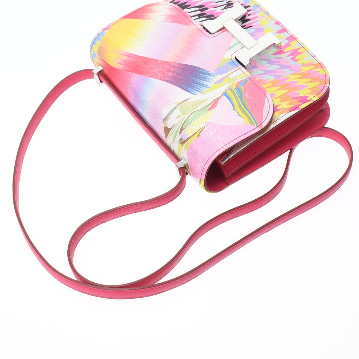 Hermes Constance Shoulder Bag Swift Leather / Silk Pink #WB276
