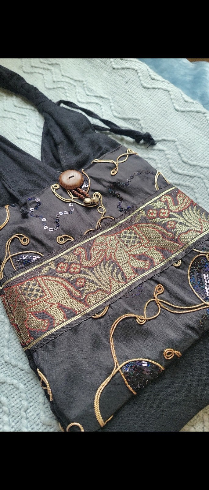 Black Indian Fabric Purse Elephant