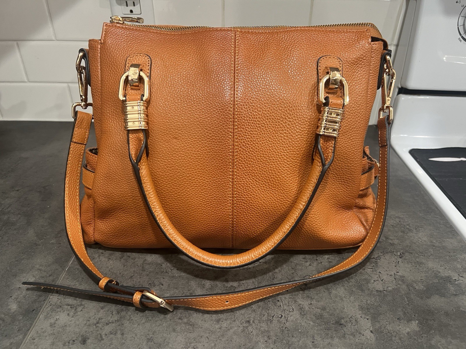 Kattee Brown Pebbled Leather Handbag Purse Shoulder Bag Satchel XL Beautiful