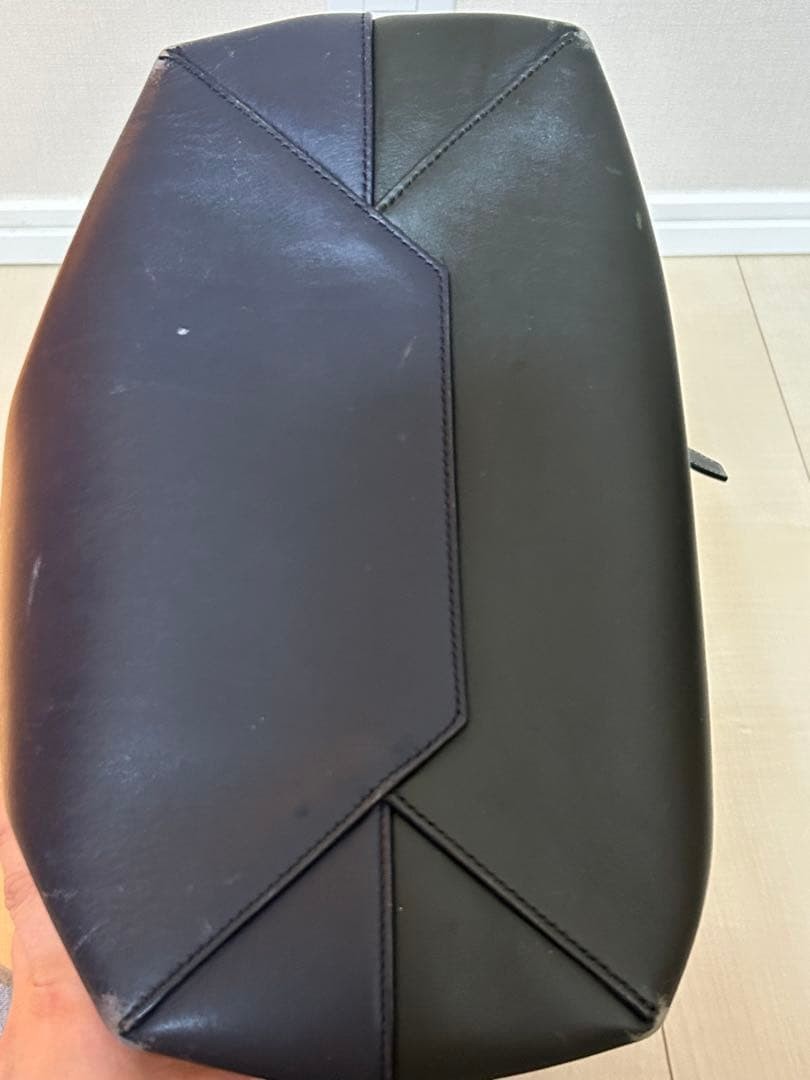 Auth Old Celine Twisted Cabas Navy Green Smooth Calfskin Leather Hobo Bag Japan