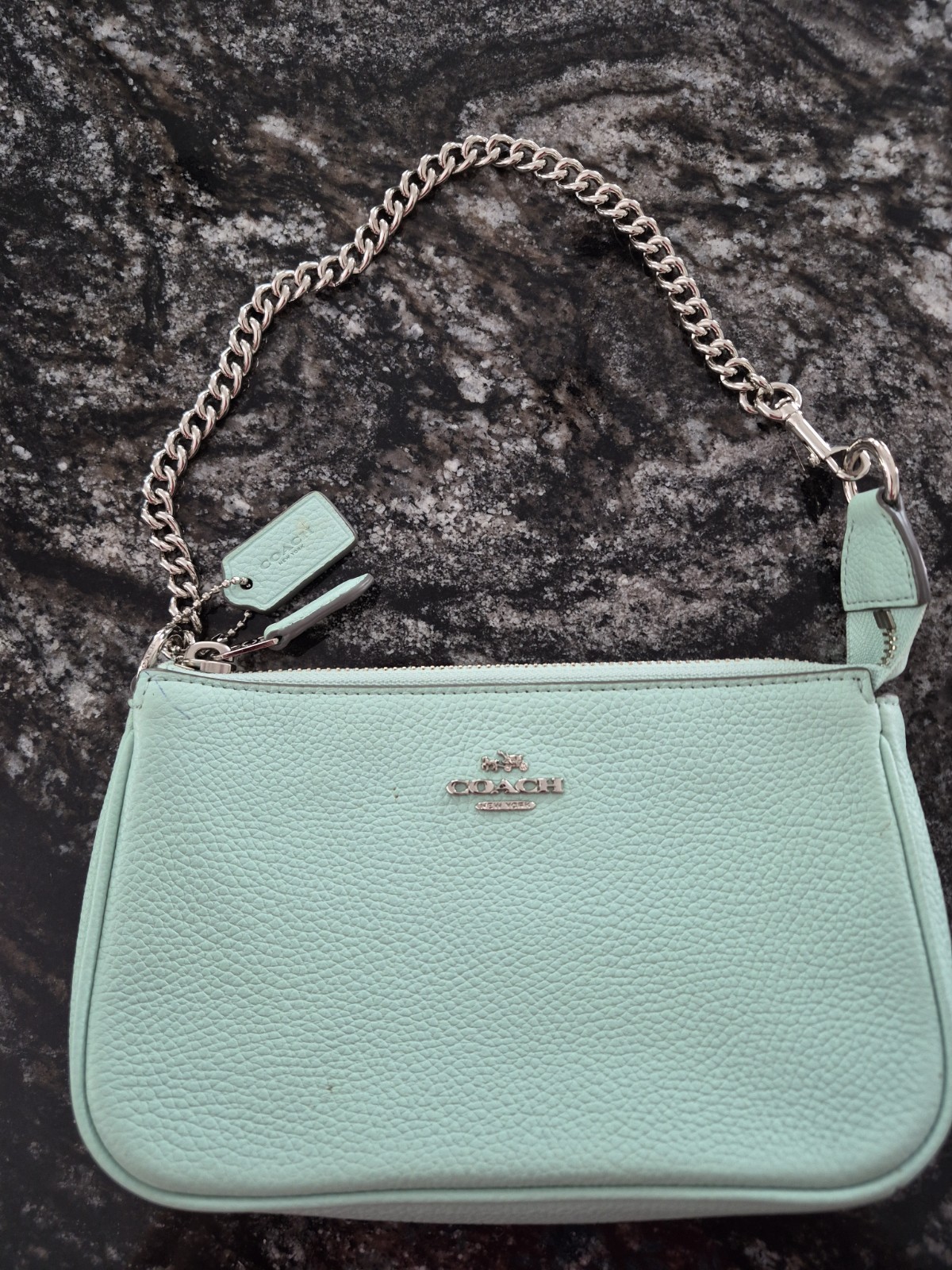 Coach Small/ Mini Leather Purse 7″ Mint Green Chain Handle