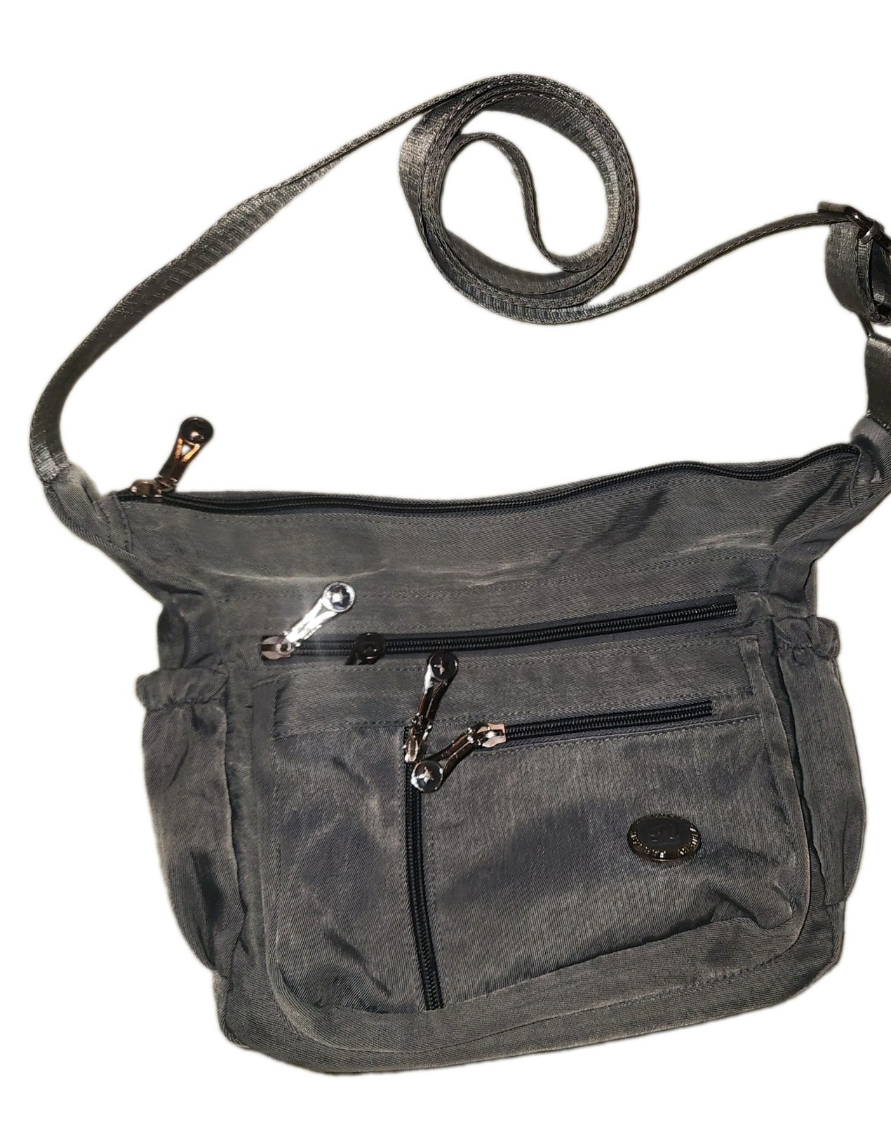 Fabuxry Nylon Crossbody Bag Gray Travel Shoulder Purse Multi Pocket Excellent