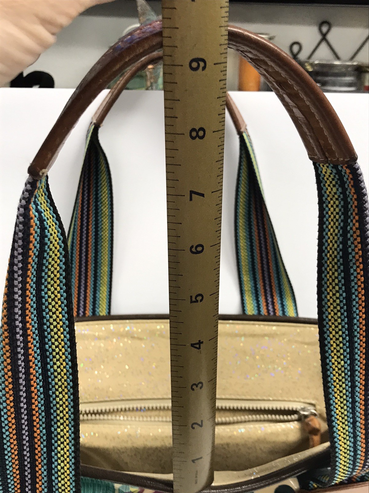 Consuela Classic Tote Purse Blue Cactus Print 2 Handle Leather Trim Distressed