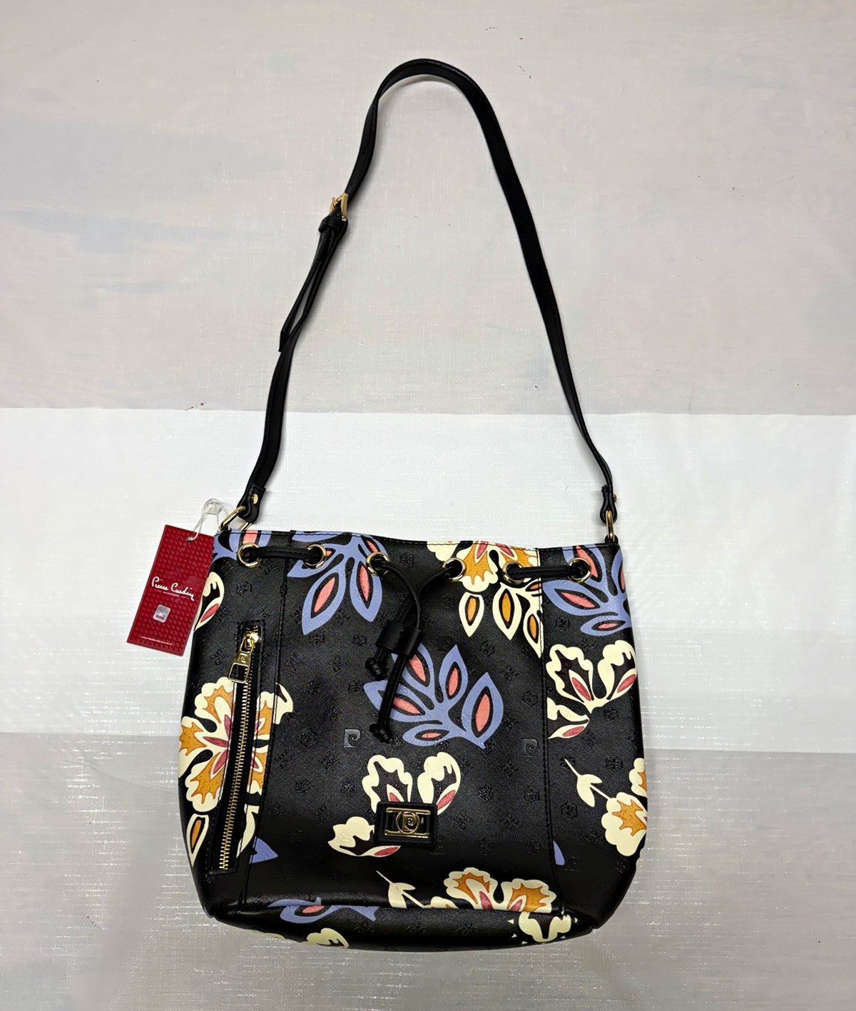 Pierre Cardin Women’s Medium Floral Shoulder Bag Black/Multicolor Drawstring