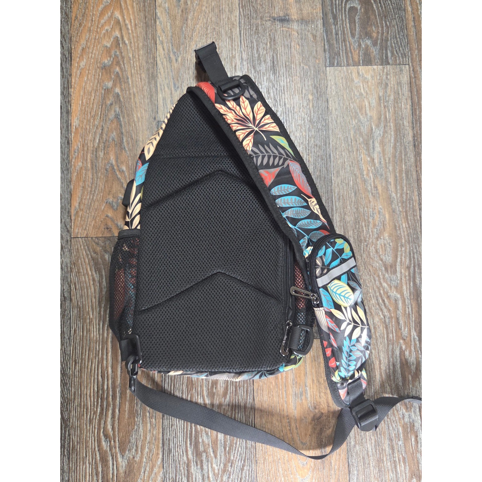 Mosiso Tropical Leaf Sling Backpack Crossbody Shoulder Bag Hiking Travel Black