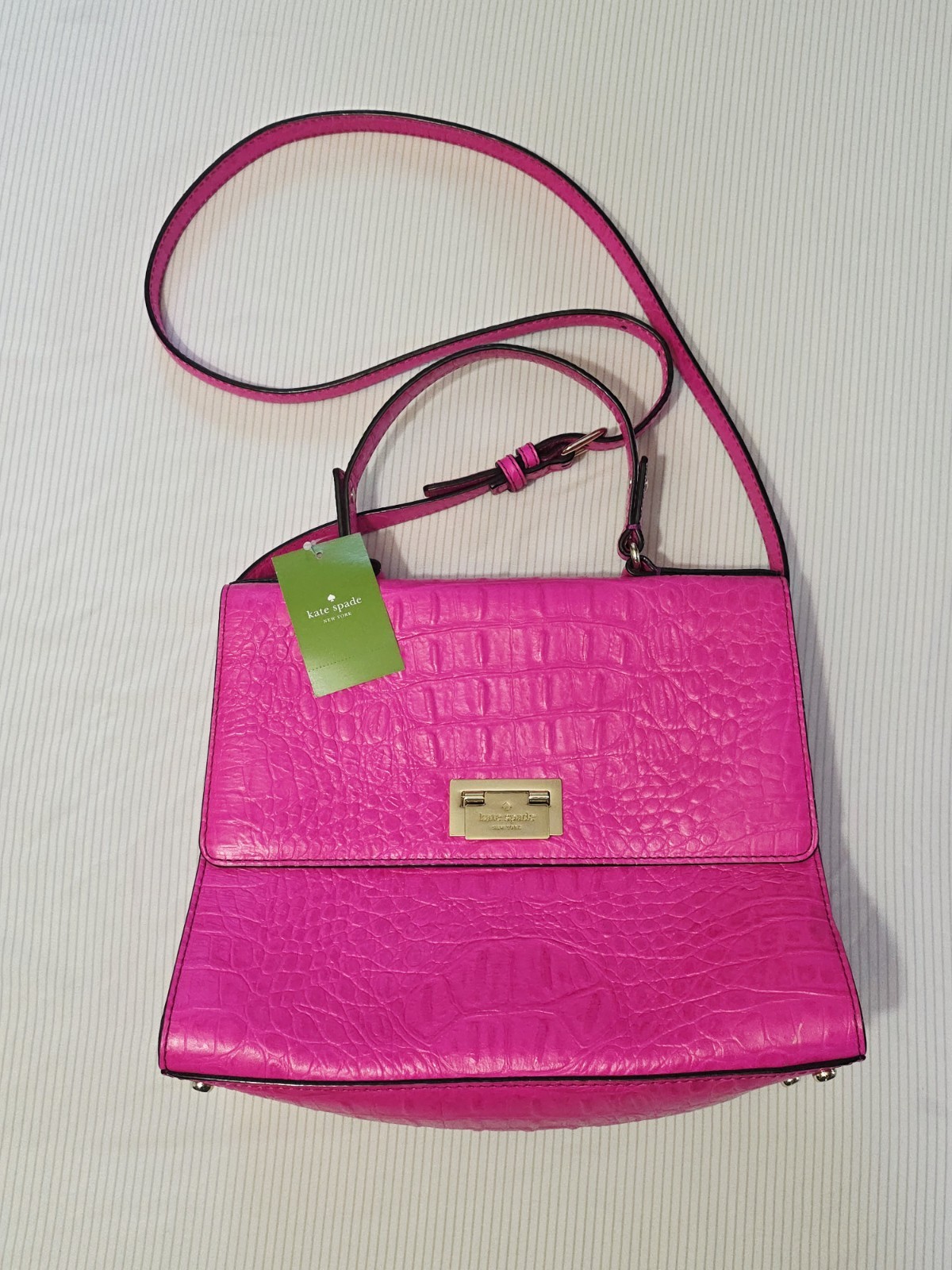 Kate Spade Doris Orchard Valley Pink Sapphire Croc Embossed Purse NWT $448