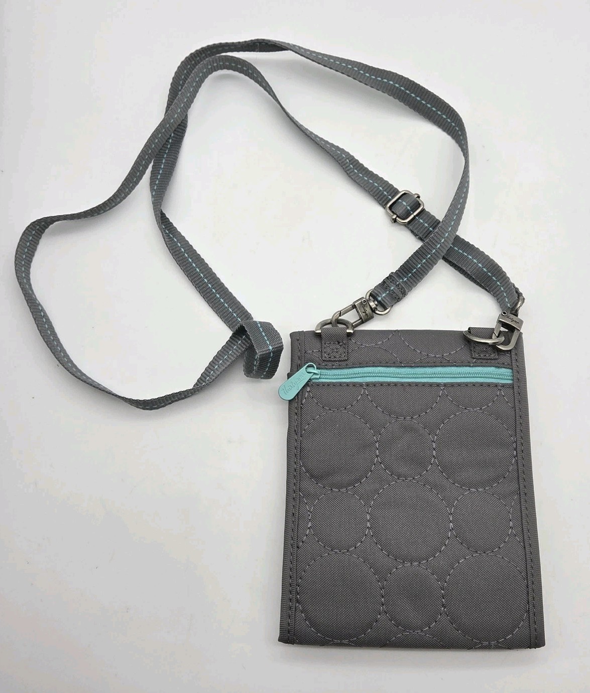 Thirty-one (31) Vary You Mini Crossbody Purse Wallet Quilted Gray & Teal