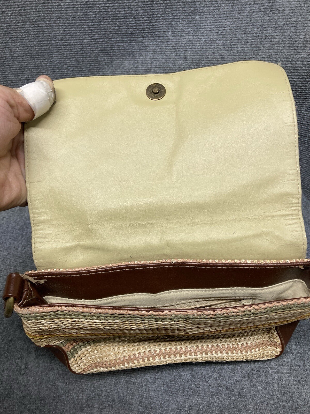 Cherokee straw weave crossbody Purse With Brown Leather Strap
