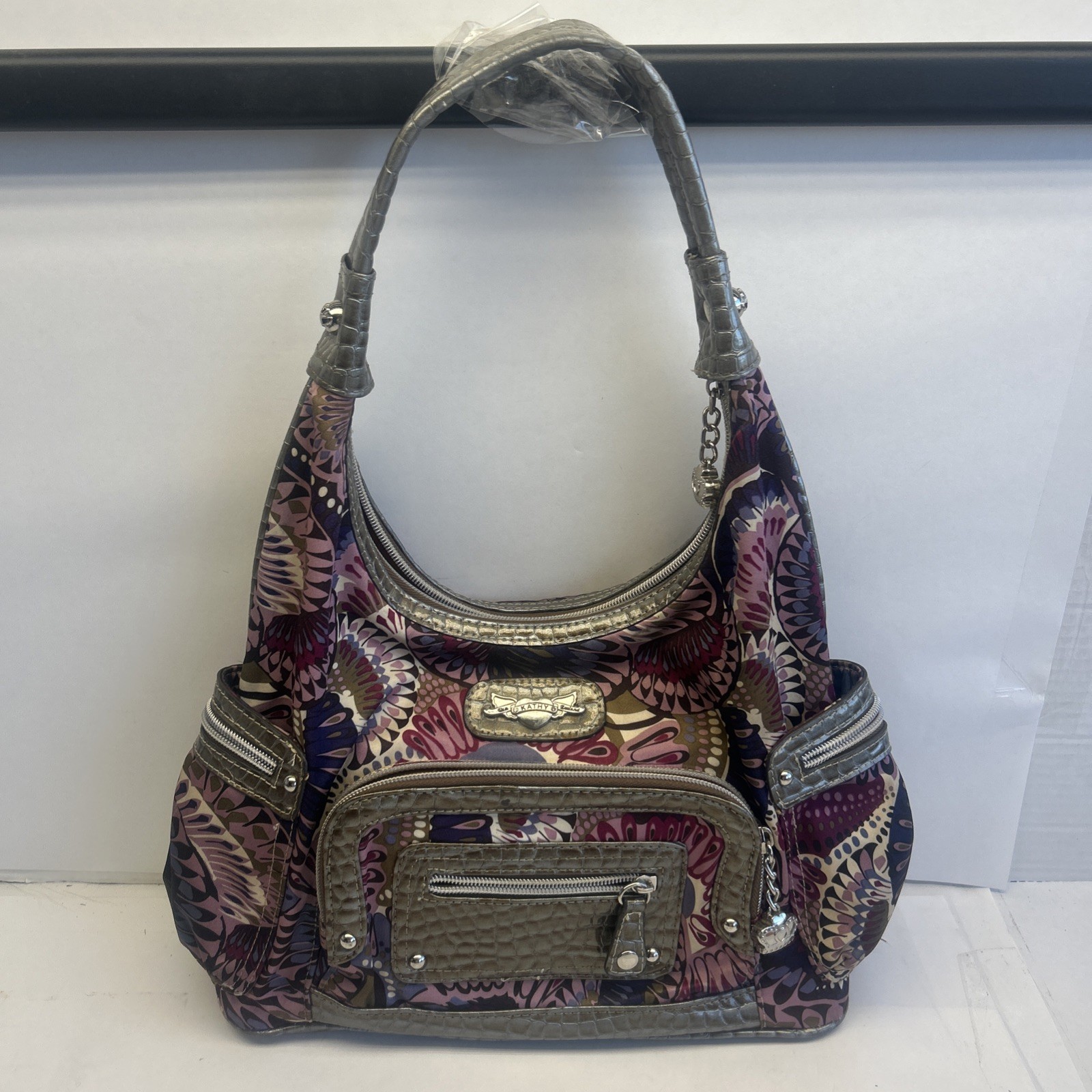 Kathy Zeeland Abstract Design Print Metallic Reptile Trim Shoulderbag Hobo