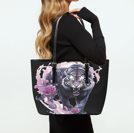 Custom Tote Hand Shoulder Bag 12 X 15 Gothic Pink Purple Black Ttger Floral