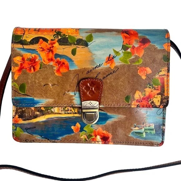 Patricia Nash Locri French Riviera Print Leather Crossbody / Satchel Convertible