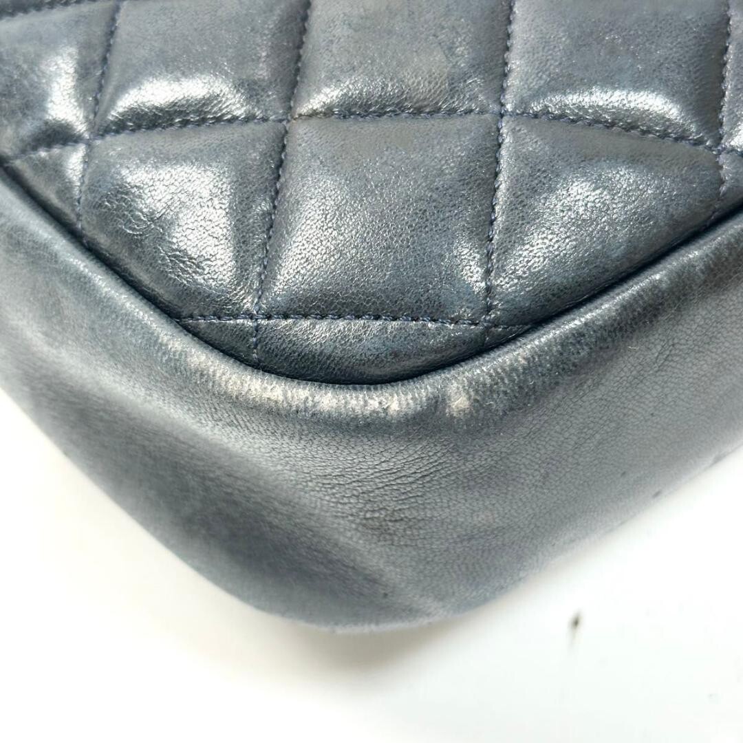 CHANEL Matelasse Lambskin Quilted Chain Shoulder Bag Navy Gold Auth
