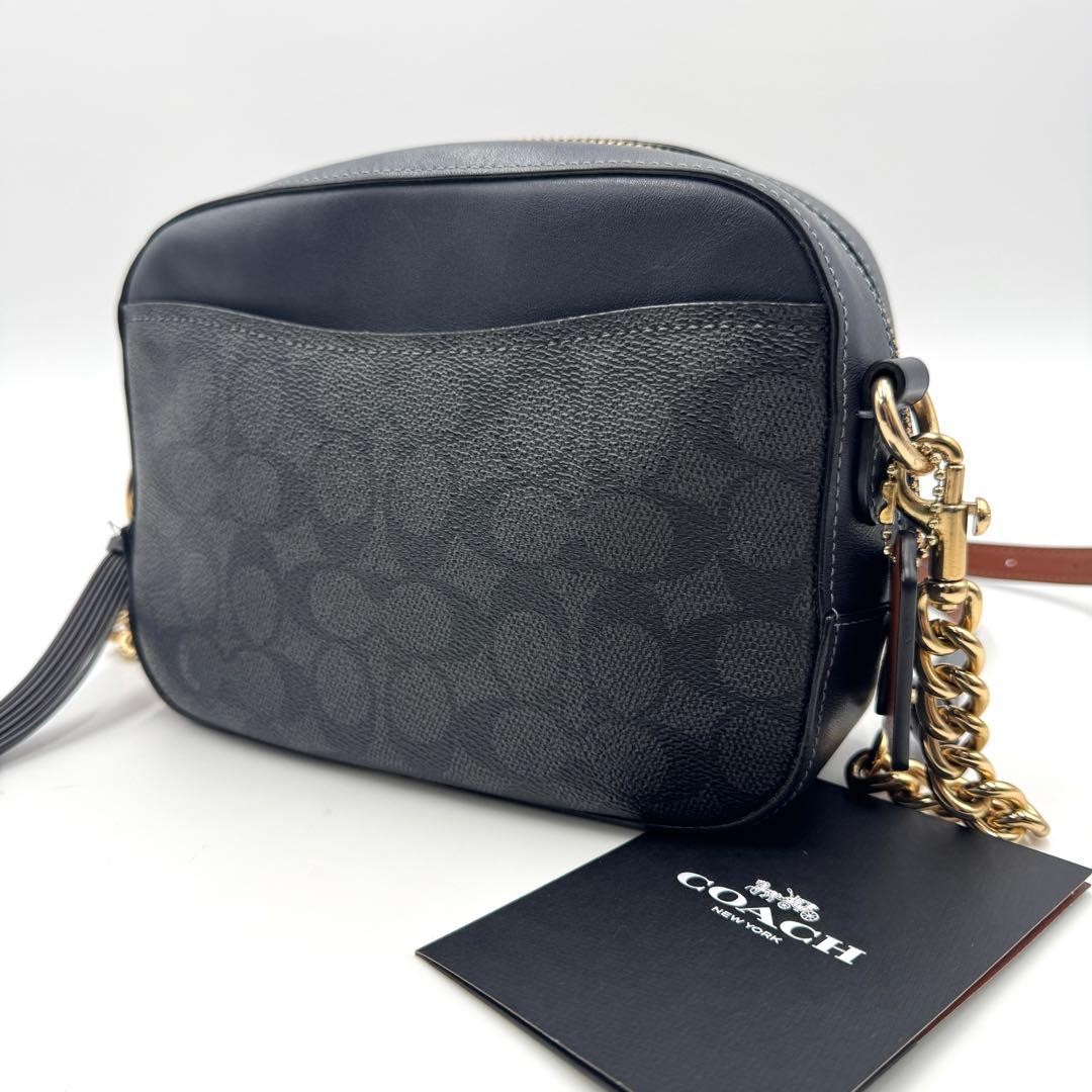 COACH 117 Signature Canvas Shoulder Bag Blue 20cm Women Used Bag Japan