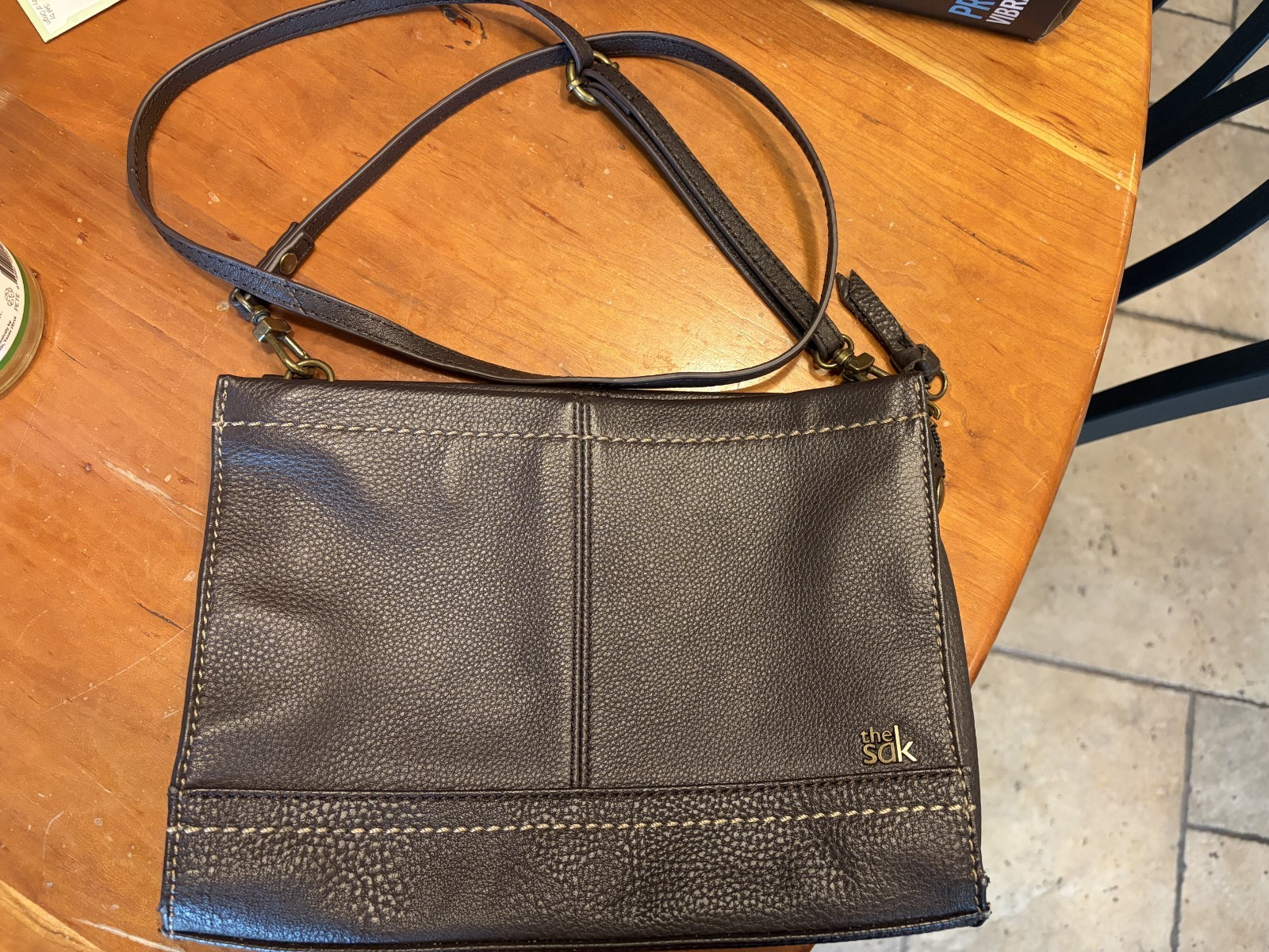 The Sak Crossbody Leather Bag Purse Brown Adjustable Removable Strap Zipper Top