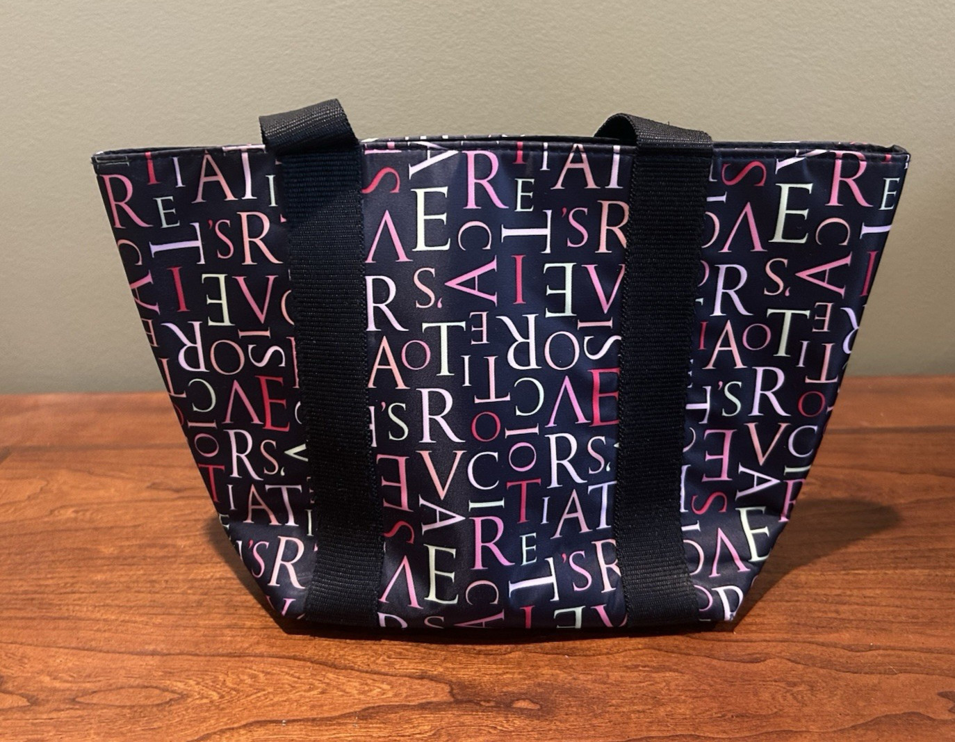 Y2K Victorias Secret Black Canvas Colorful Print Tote Purse Bag Deadstock