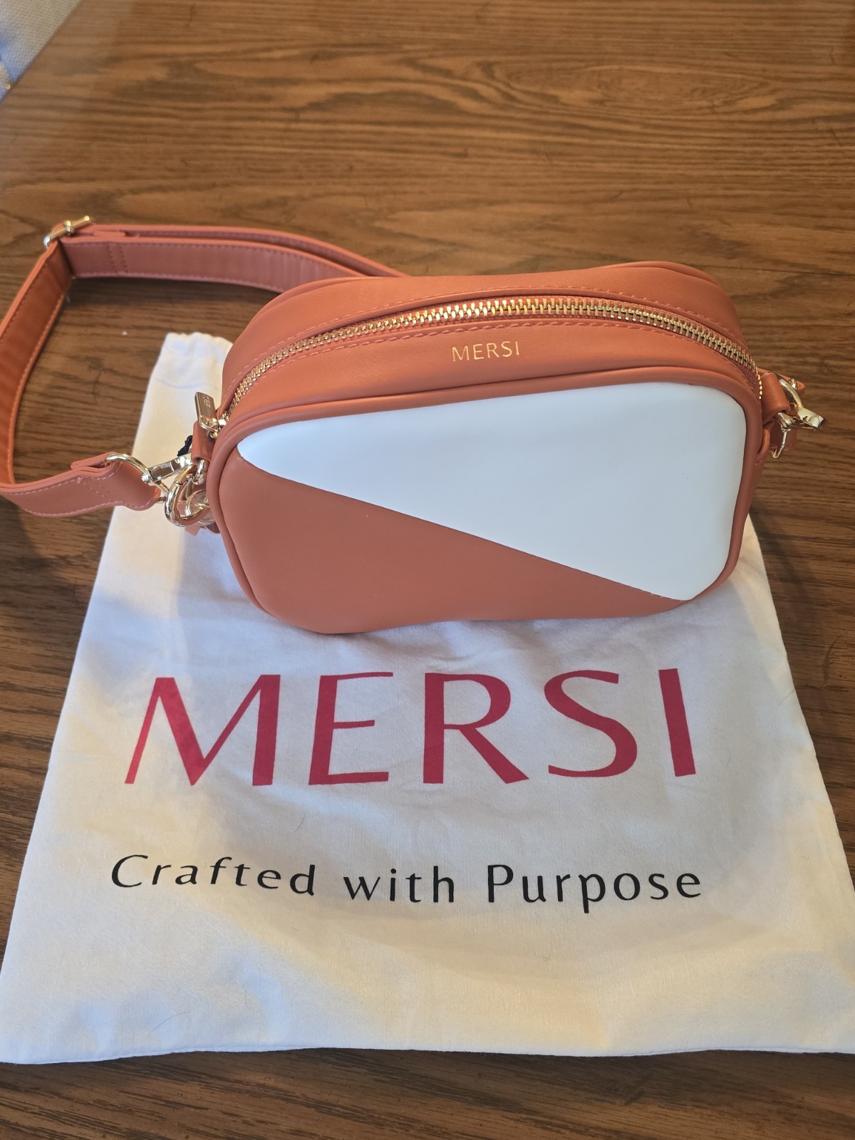 New MERSI Orange and White Crossbody Bag