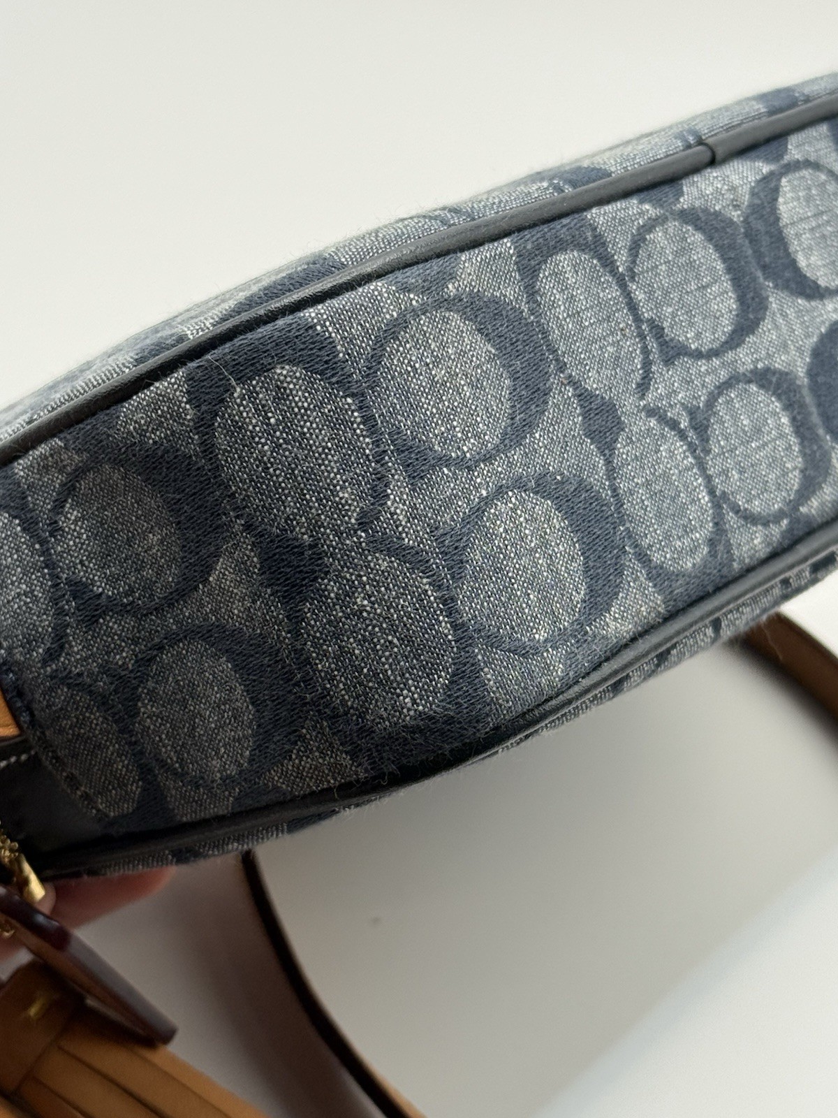 Coach Signature Camera Bag Denim Jacquard Canvas Leather Crossbody Pre-Owned
