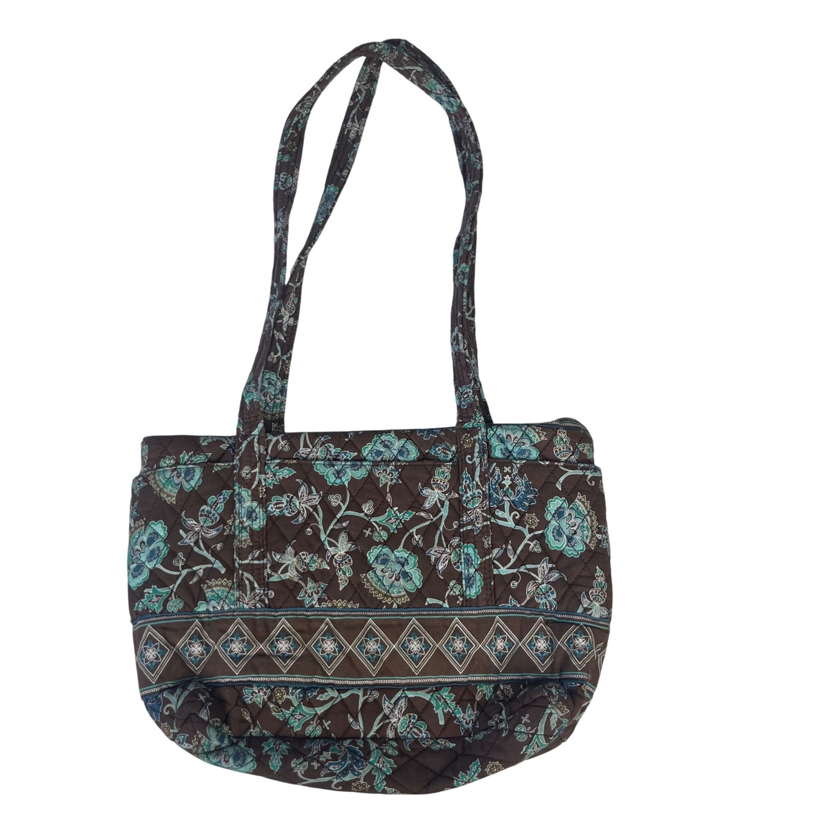 Croft & Barrow Floral Quilted Shoulder Bag Purse Zipper Closure Brown Blue