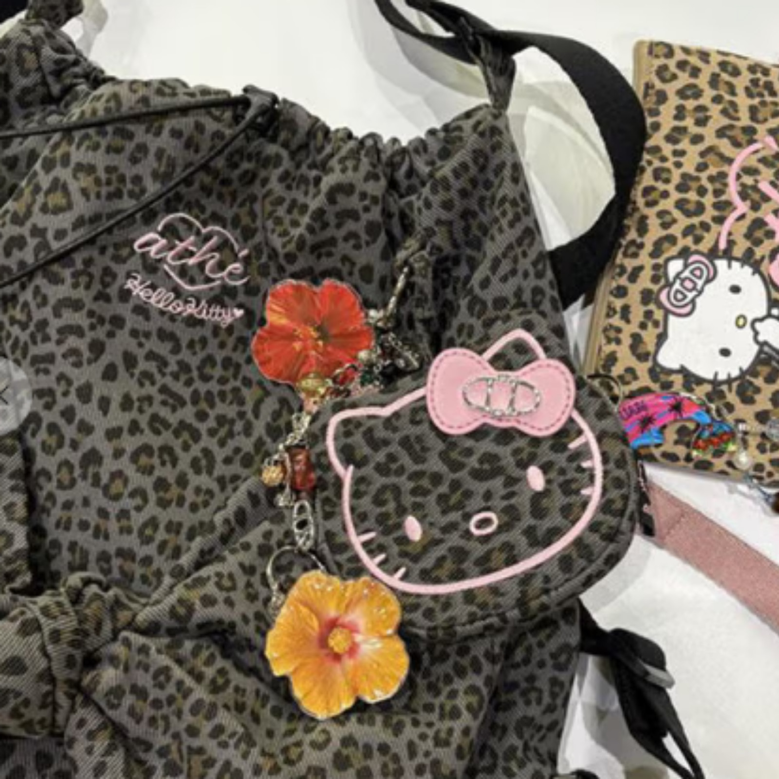 ATHE Vanessa Bruno x Hello Kitty Le Bon Leopard Gray Backpack Shoulder Bag S