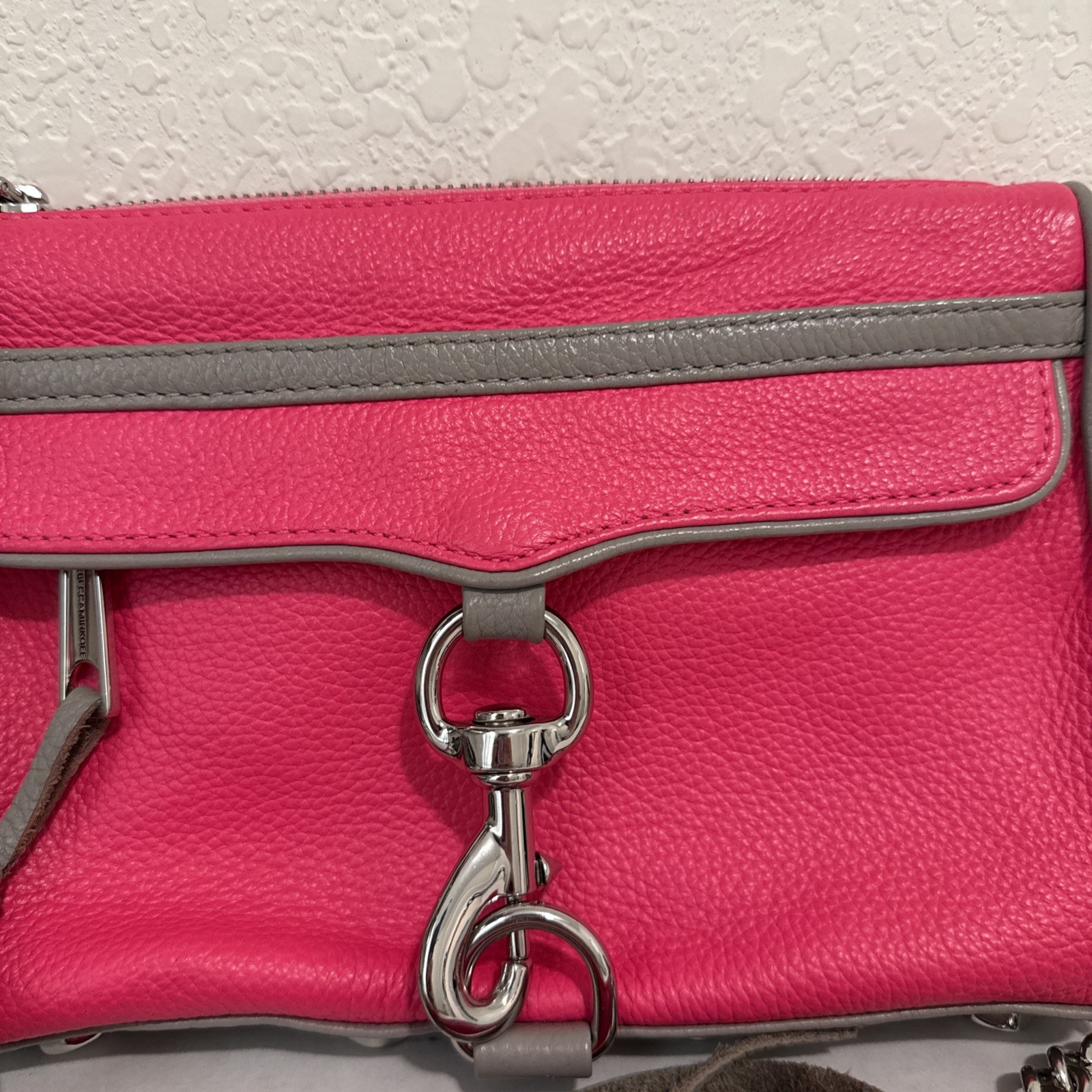 Rebecca Minkoff Mini M.A.C Hot Pink Leather Crossbody Bag Purse Chain Strap