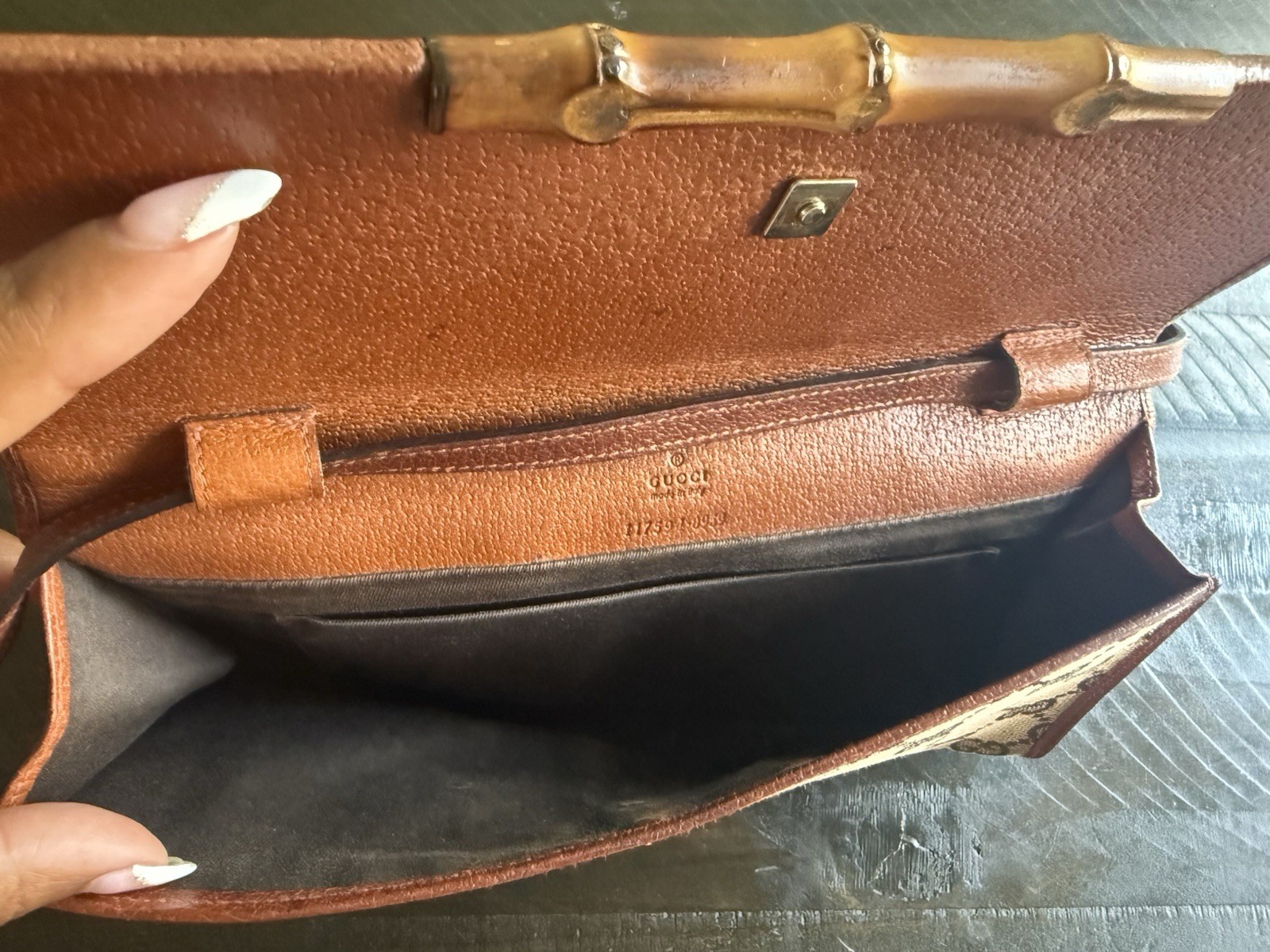 Gucci GG Crossbody Bag Beige/Brown Bamboo Accent Magnetic Closure Gold HW